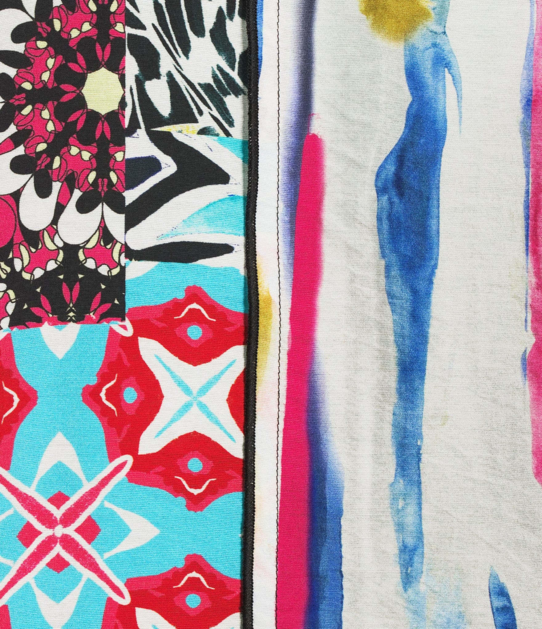 Ali Miles Woven Abstract Print Point Collar 3/4 Cuff Sleeve Button-Front Tunic