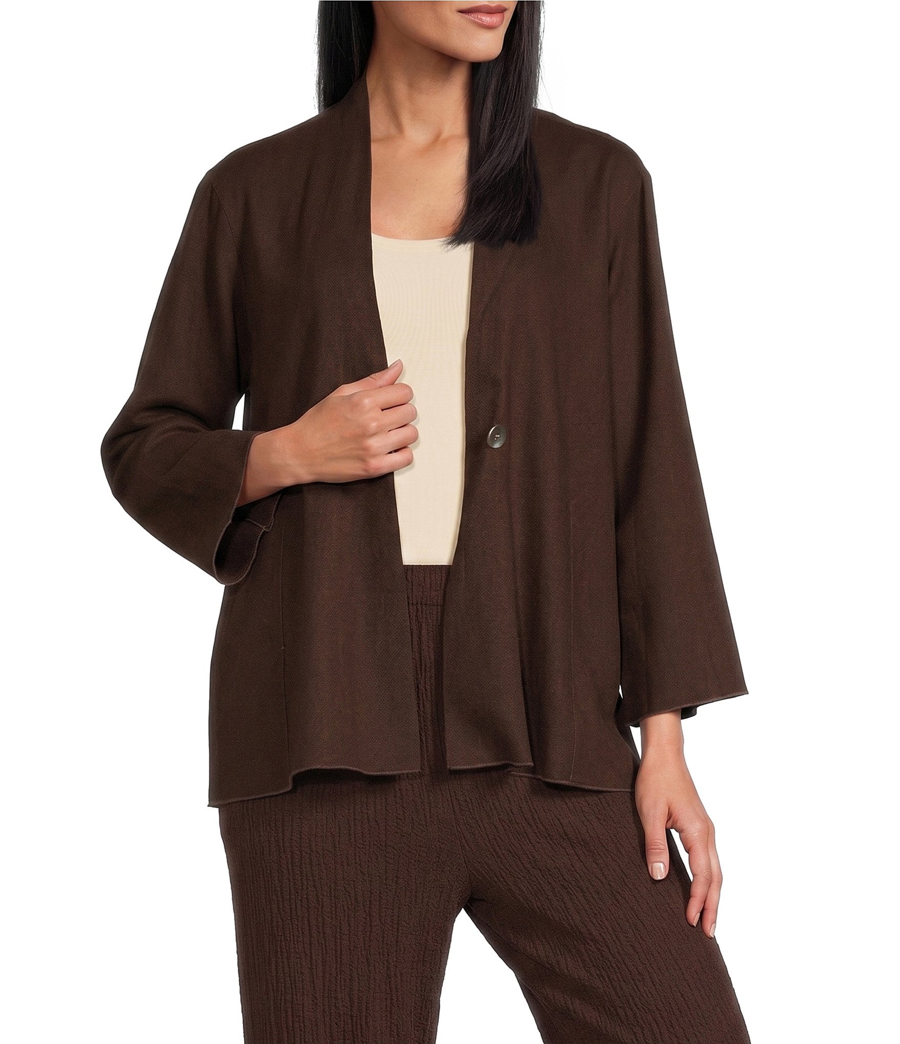 Ali Miles Woven Band Neck 3/4 Sleeve Single Button Coordinating Jacket