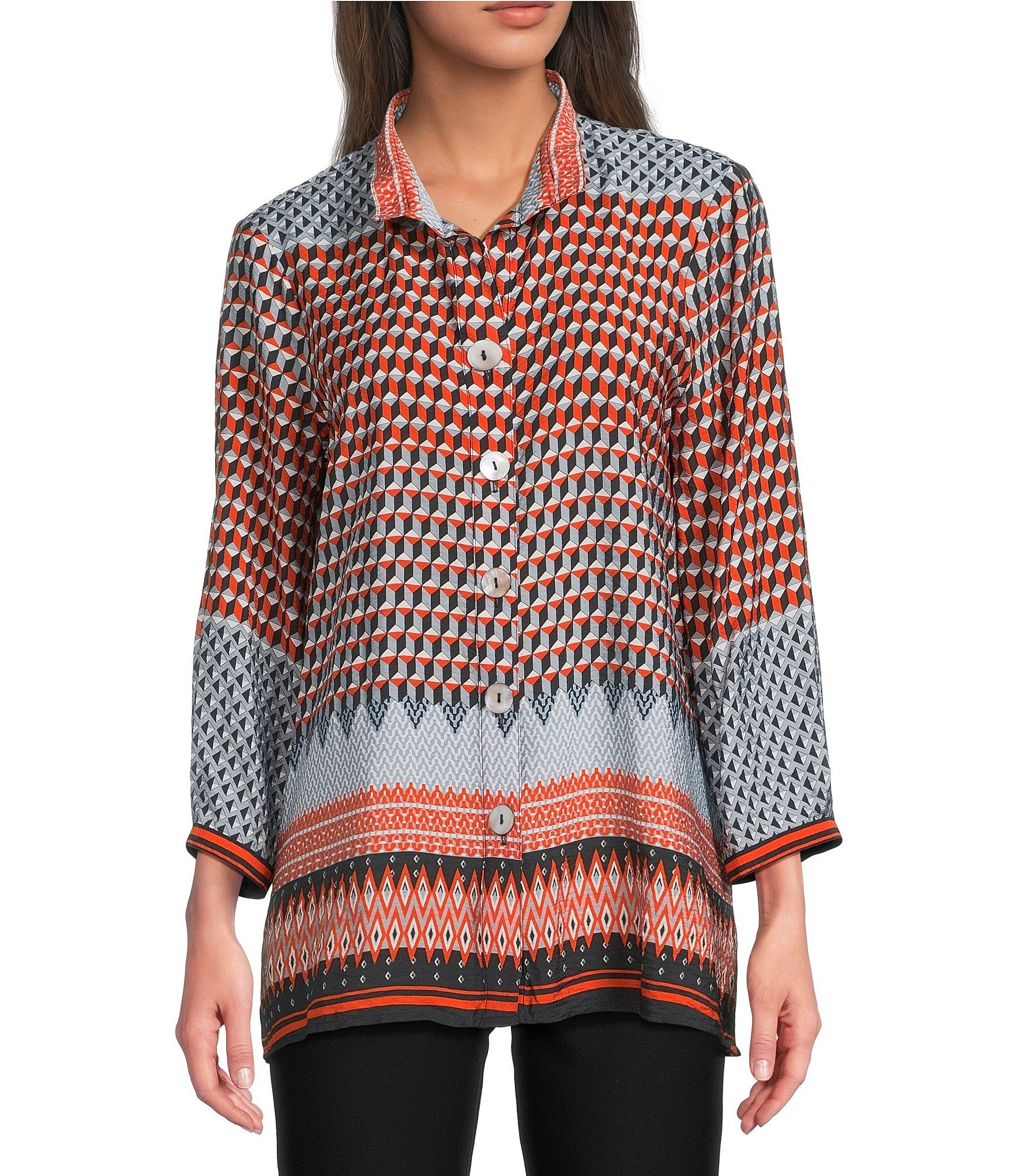 Ali Miles Woven Chevron Geo Print Wire Collar 3/4 Cuff