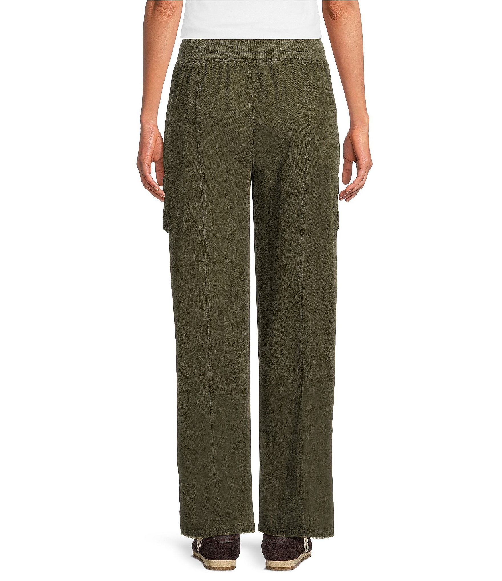 Ali Miles Woven Corduroy Wide Leg Elastic Waistband Cargo Pants