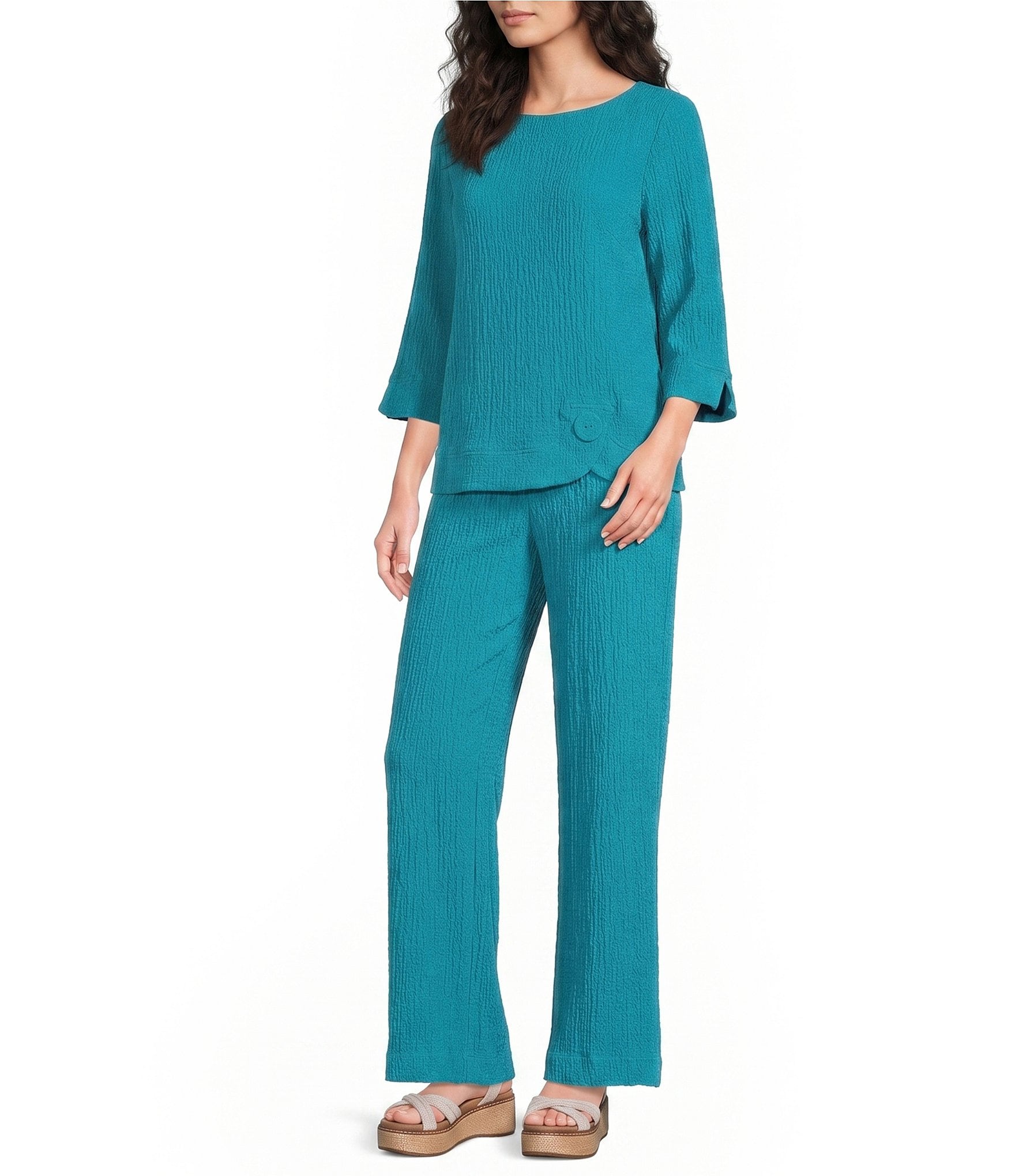 Ali Miles Woven Pull On Wide Leg Ankle Length Pants