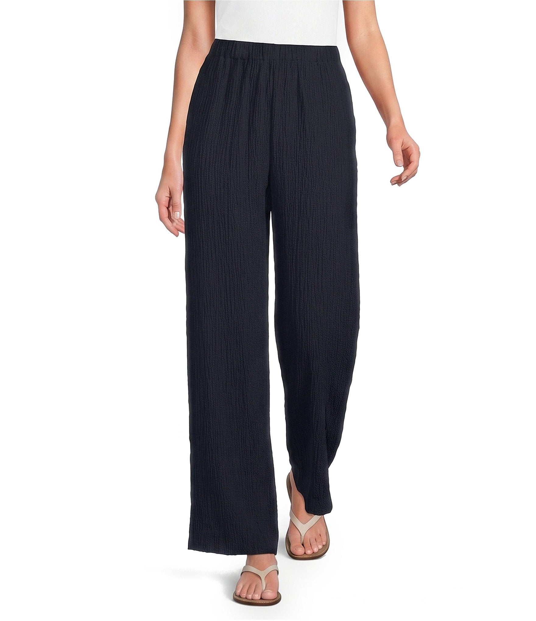Ali Miles Woven Pull On Wide Leg Ankle Length Pants