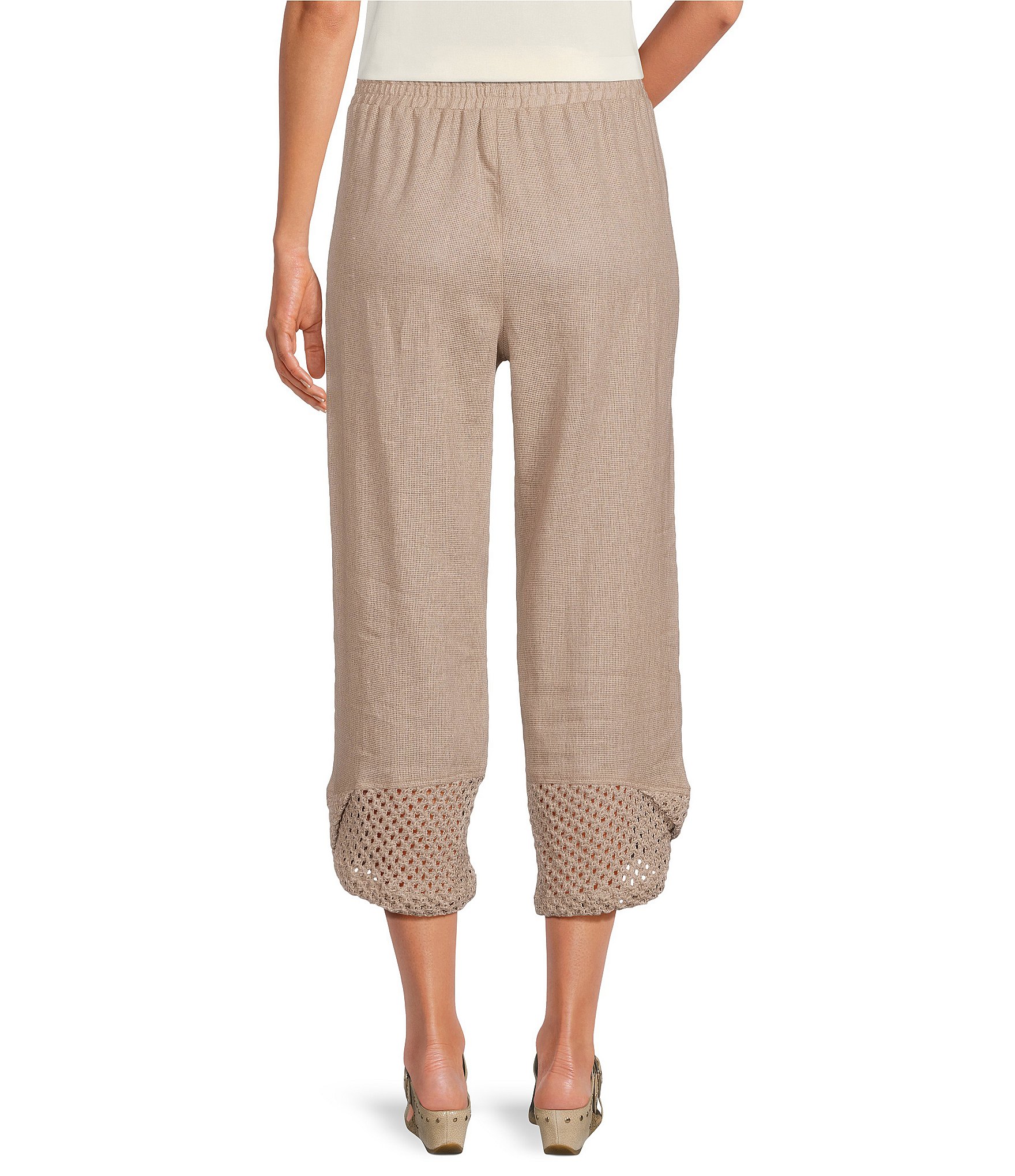 Ali Miles Woven Texture Wide Leg Tulip Hem Cropped Pants