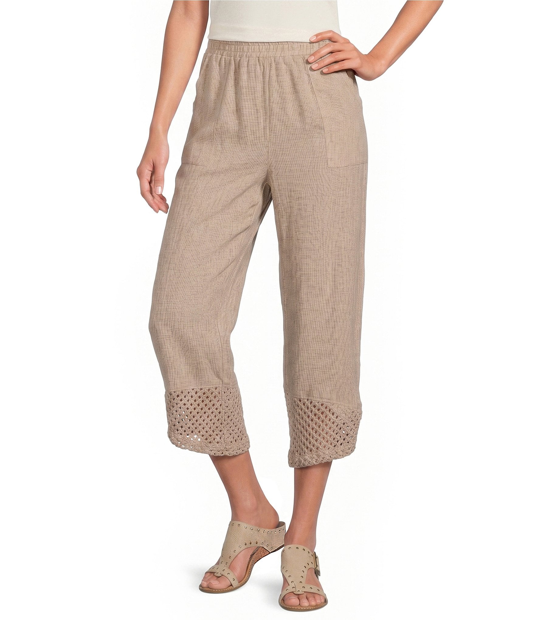 Ali Miles Woven Texture Wide Leg Tulip Hem Cropped Pants