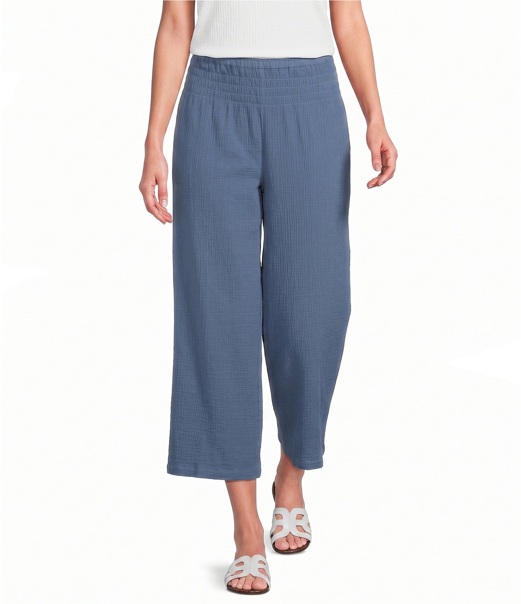 Ali Miles Woven Wide-Leg Pull-On Cropped Pants