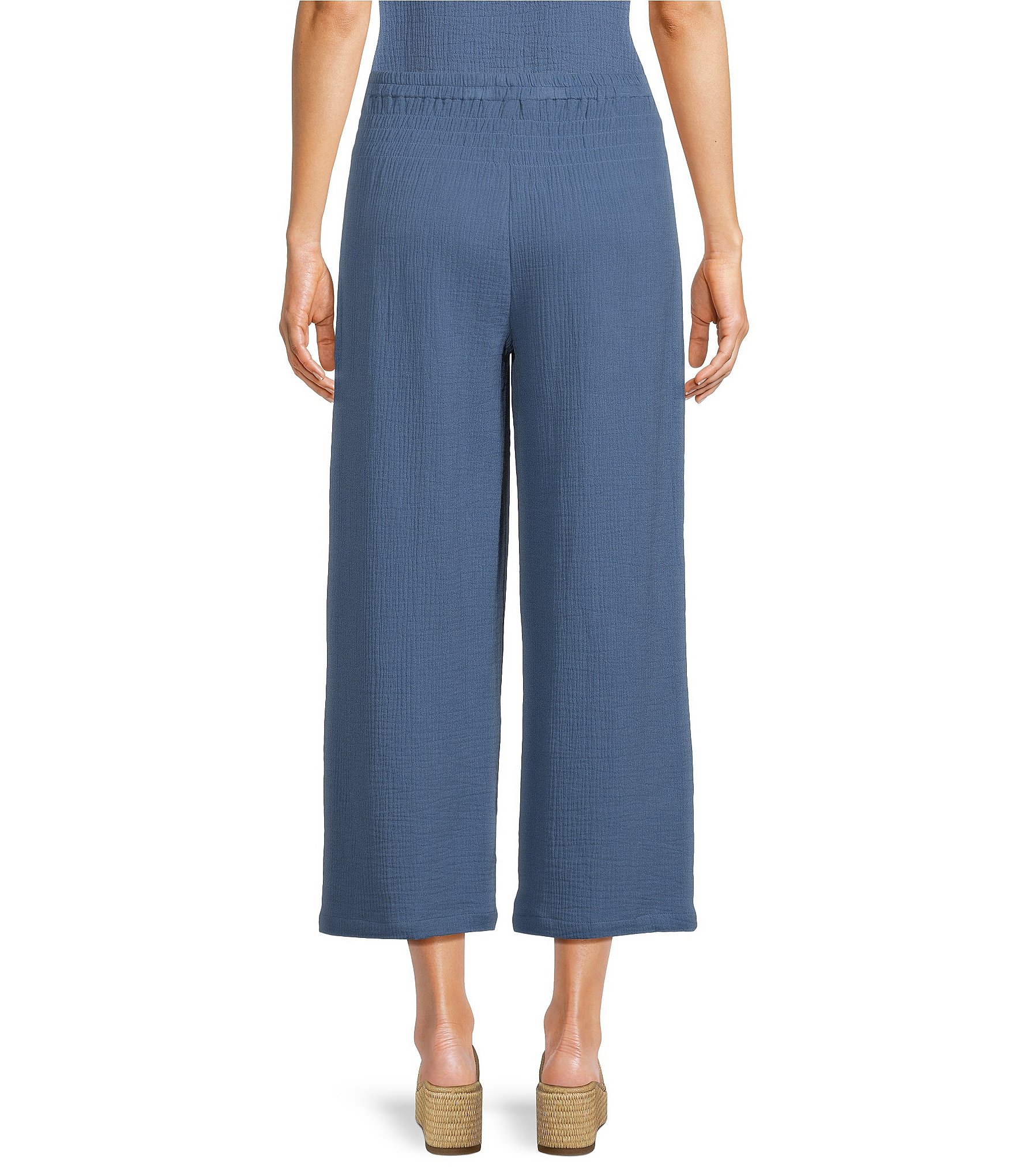 Ali Miles Woven Wide-Leg Pull-On Cropped Pants