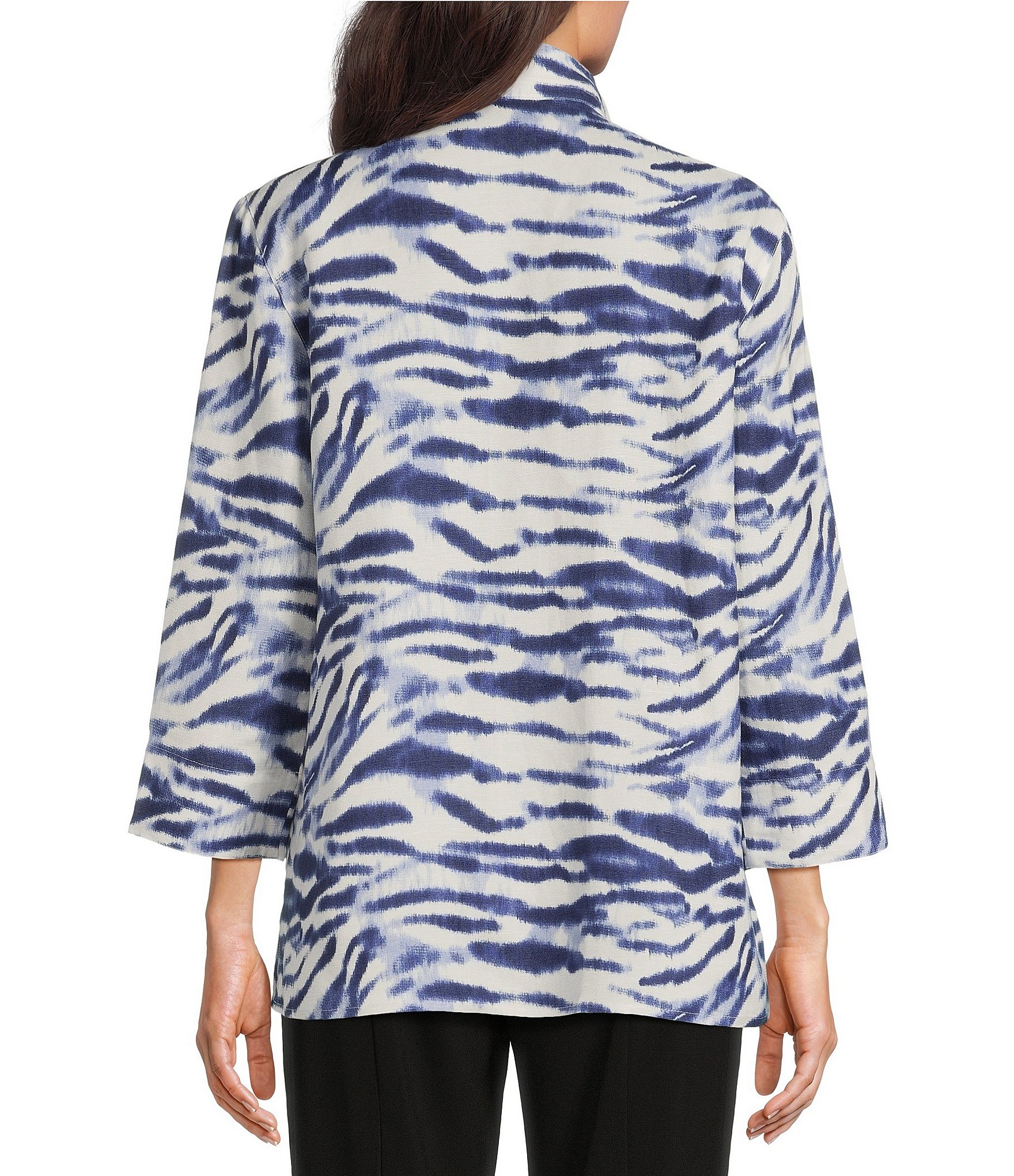 Ali Miles Zebra Print Wire Collar 3/4 Sleeve Button Front Tunic