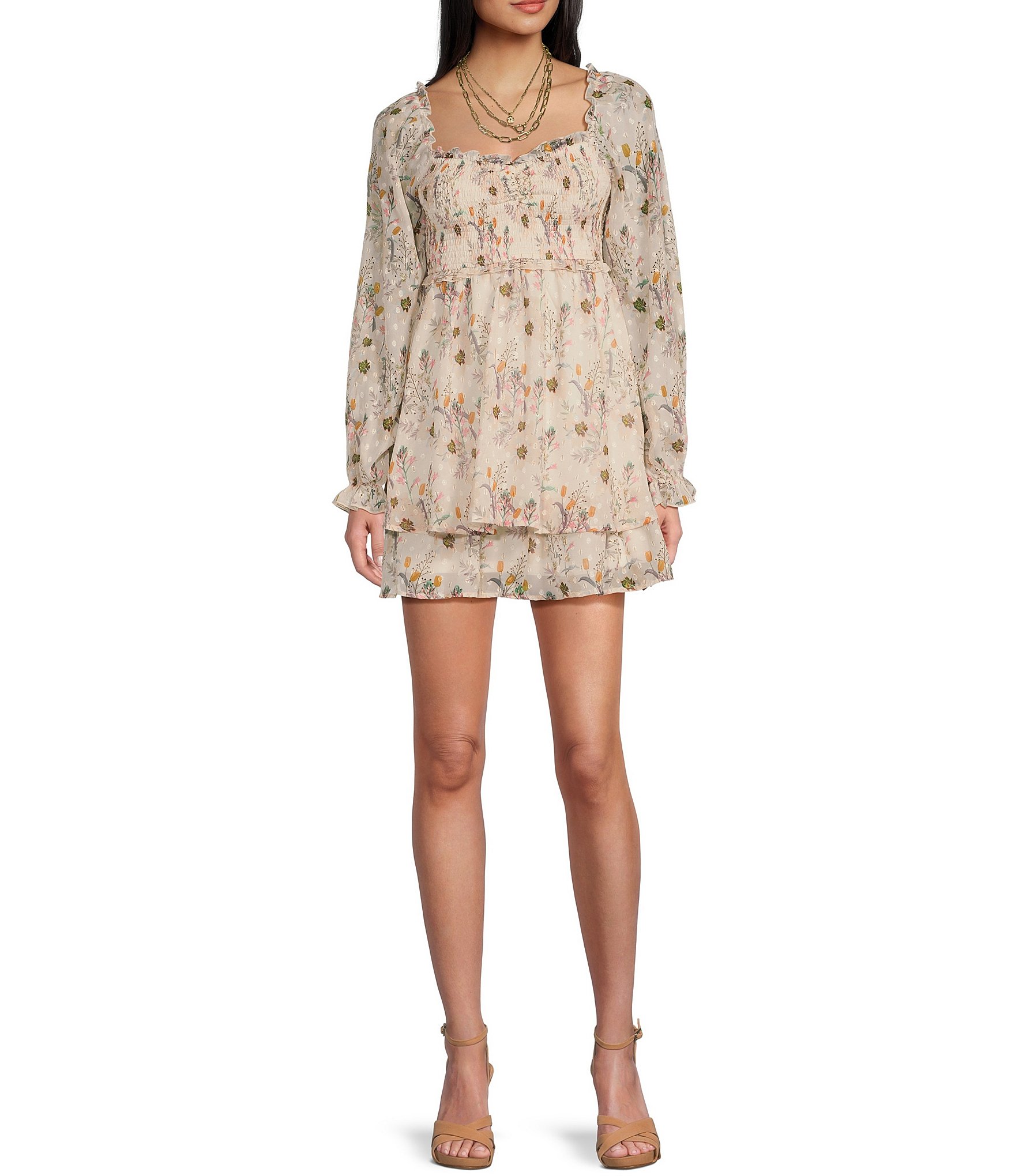 Free People Shea Floral Print Mock Neck Sleeveless Lace Hem Mini Dress