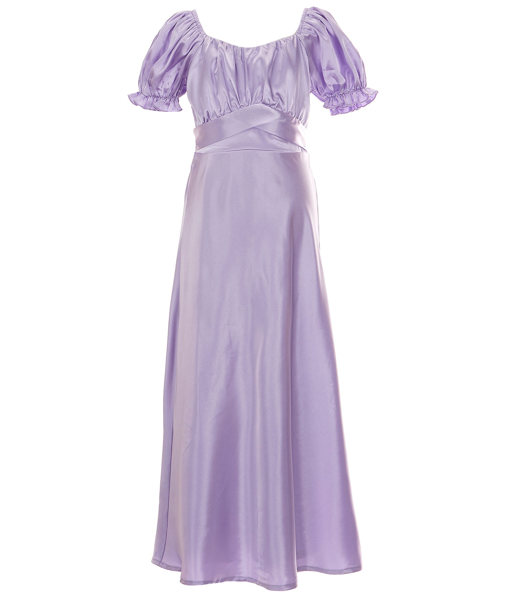 Allison & Kelly Big Girls 7-16 Puffed-Sleeve Cross-Front-Detailed Long Satin Dress