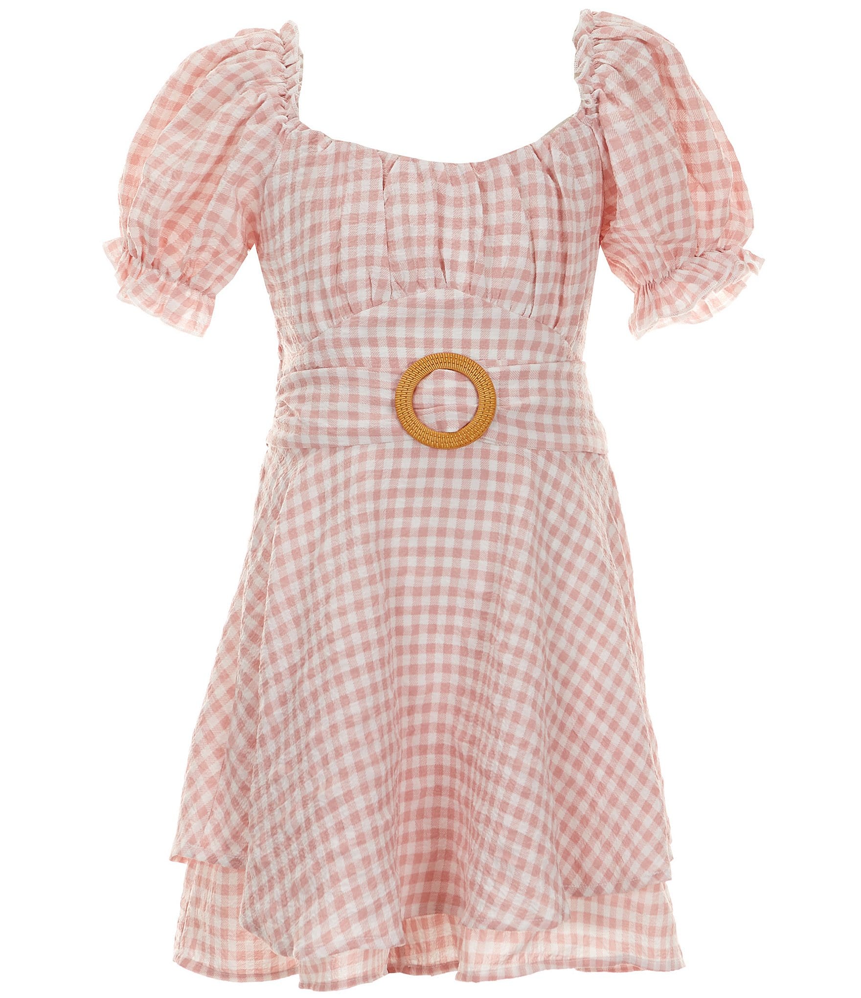 Allison & Kelly Big Girls 7-16 Puffed-Sleeve Gingham-Printed Romper