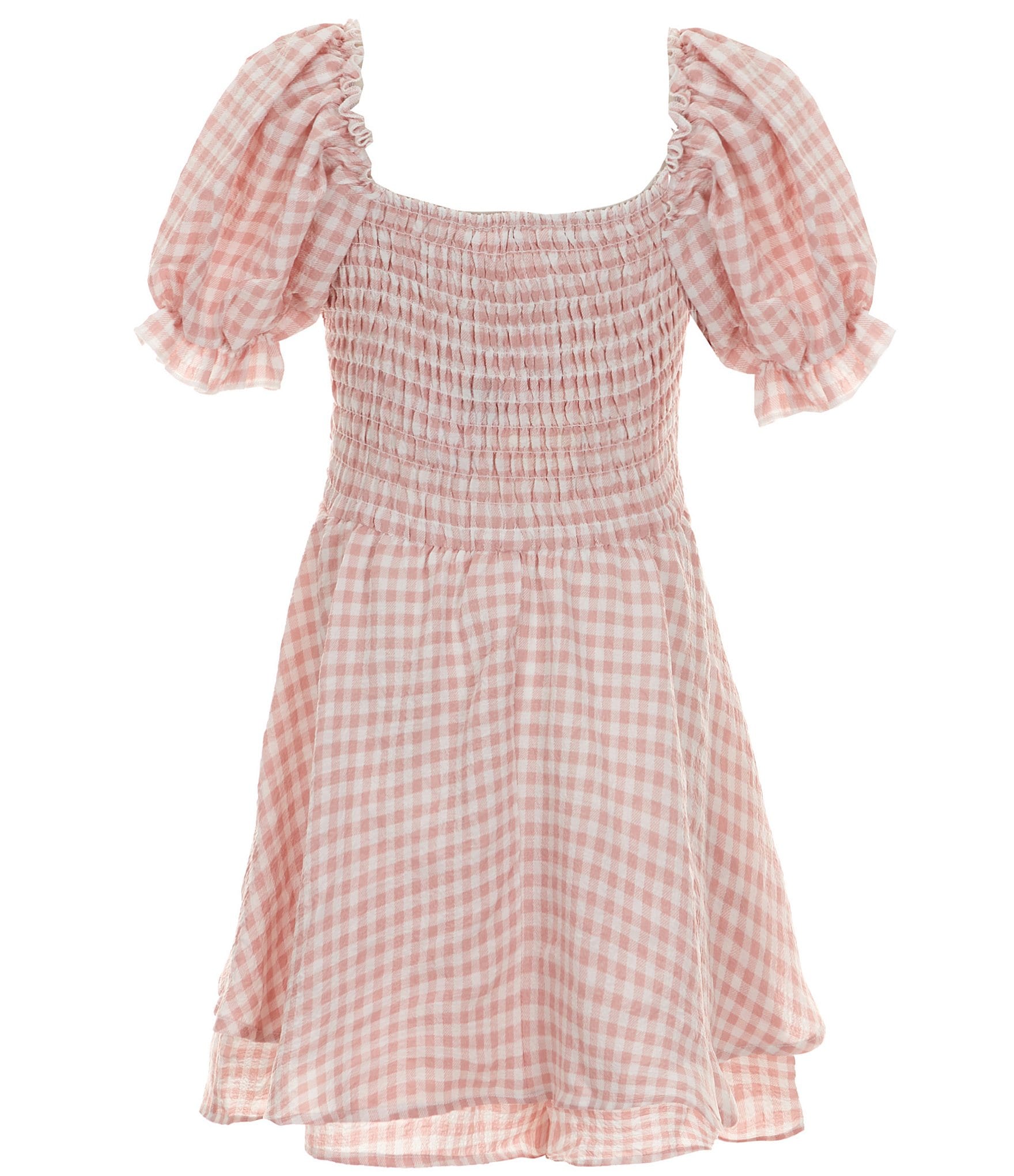 Allison & Kelly Big Girls 7-16 Puffed-Sleeve Gingham-Printed Romper