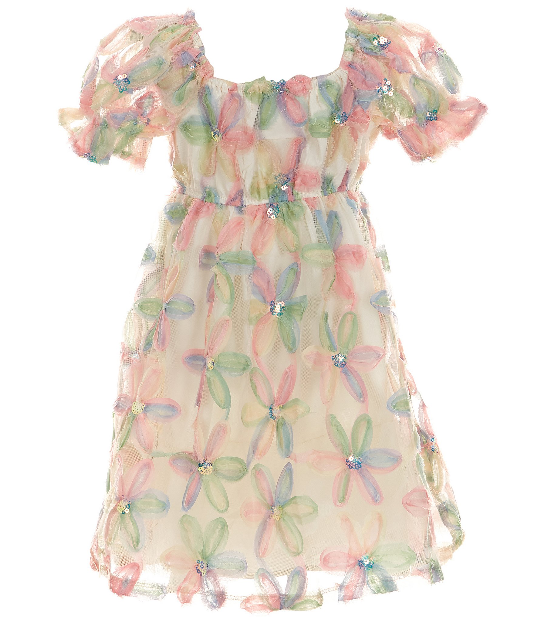 Allison & Kelly Big Girls 7-16 Puffed-Sleeve Sequin-Embellished Floral-Printed Babydoll Dress