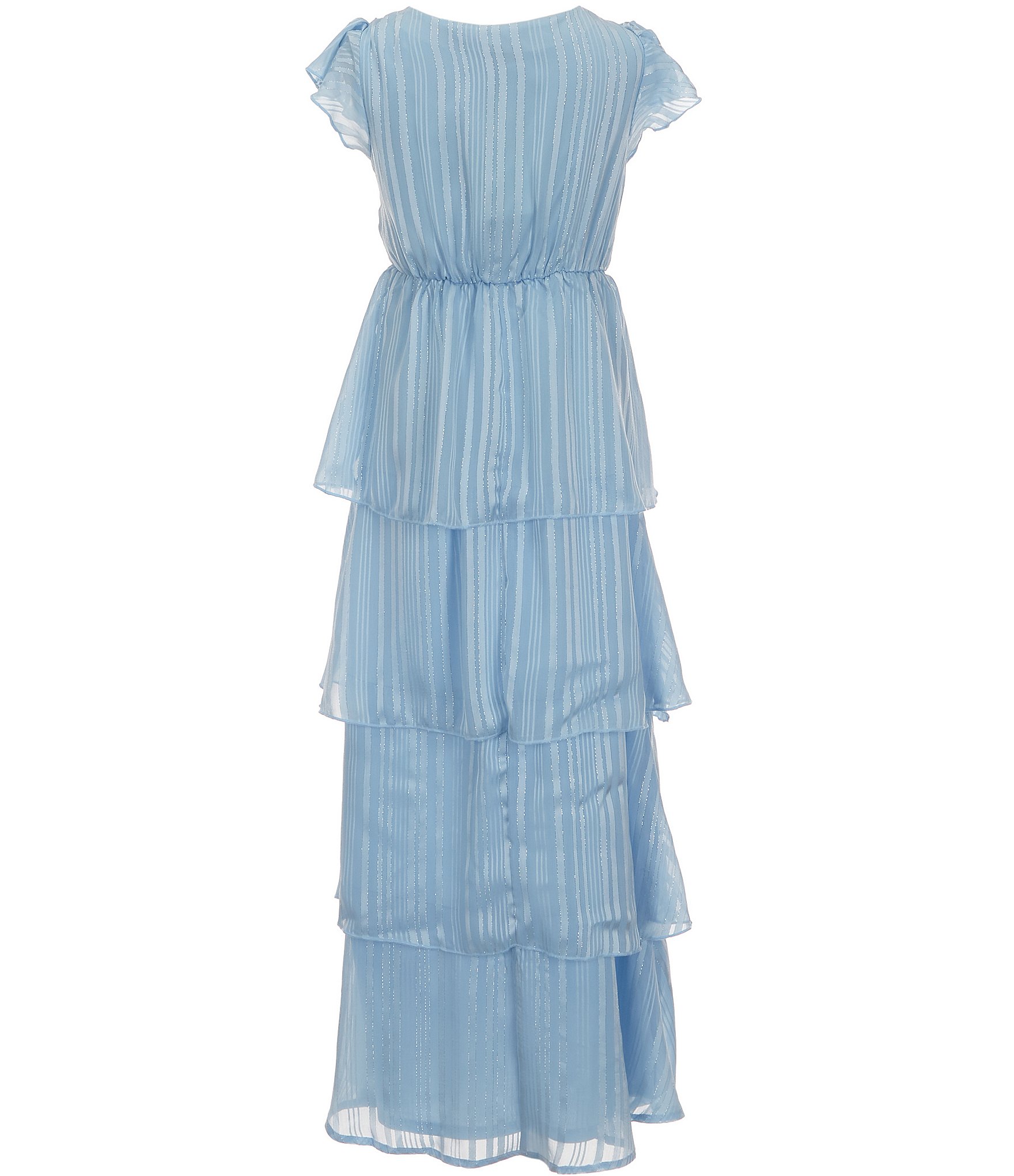 Allison & Kelly Big Girls Short Sleeve Lurex Tiered Maxi Dress