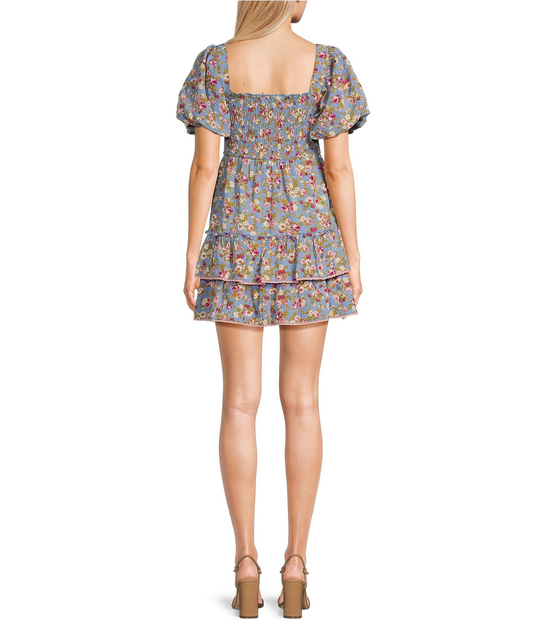 Allison & Kelly Bubble Sleeve Tiered Printed Dress