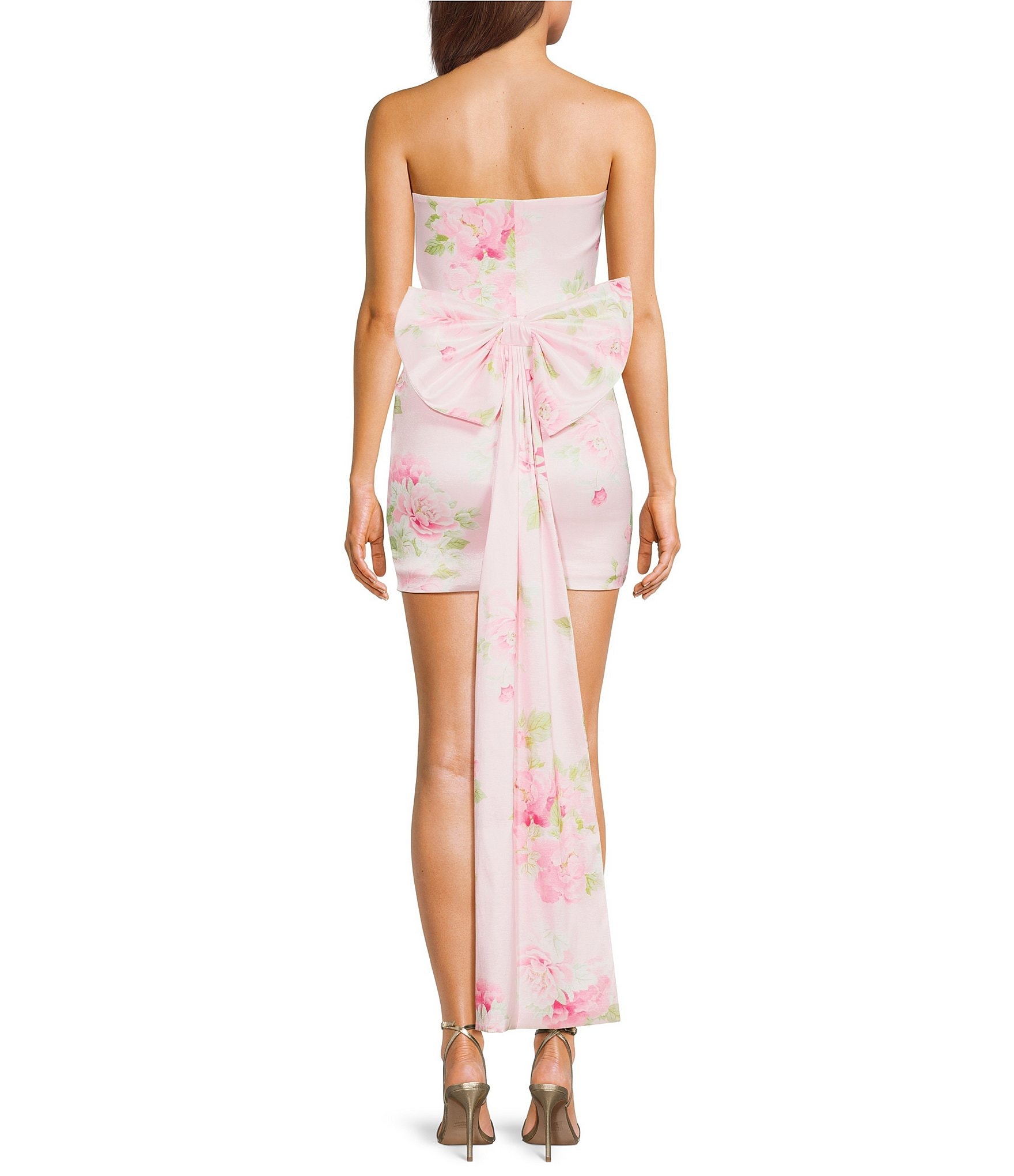 Allison & Kelly Floral Printed Strapless Bow Back Dress