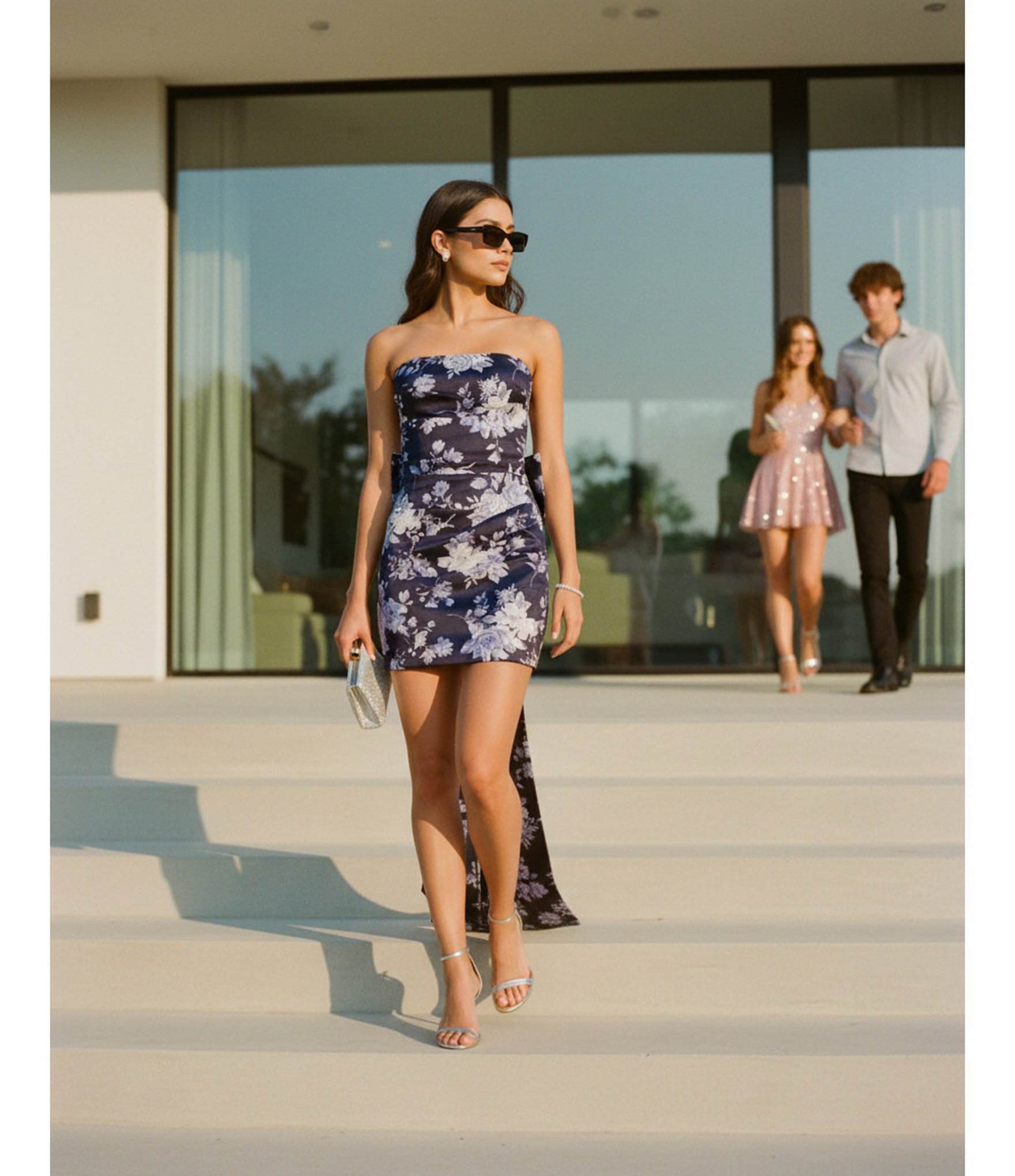 Allison & Kelly Floral Printed Strapless Bow Back Dress