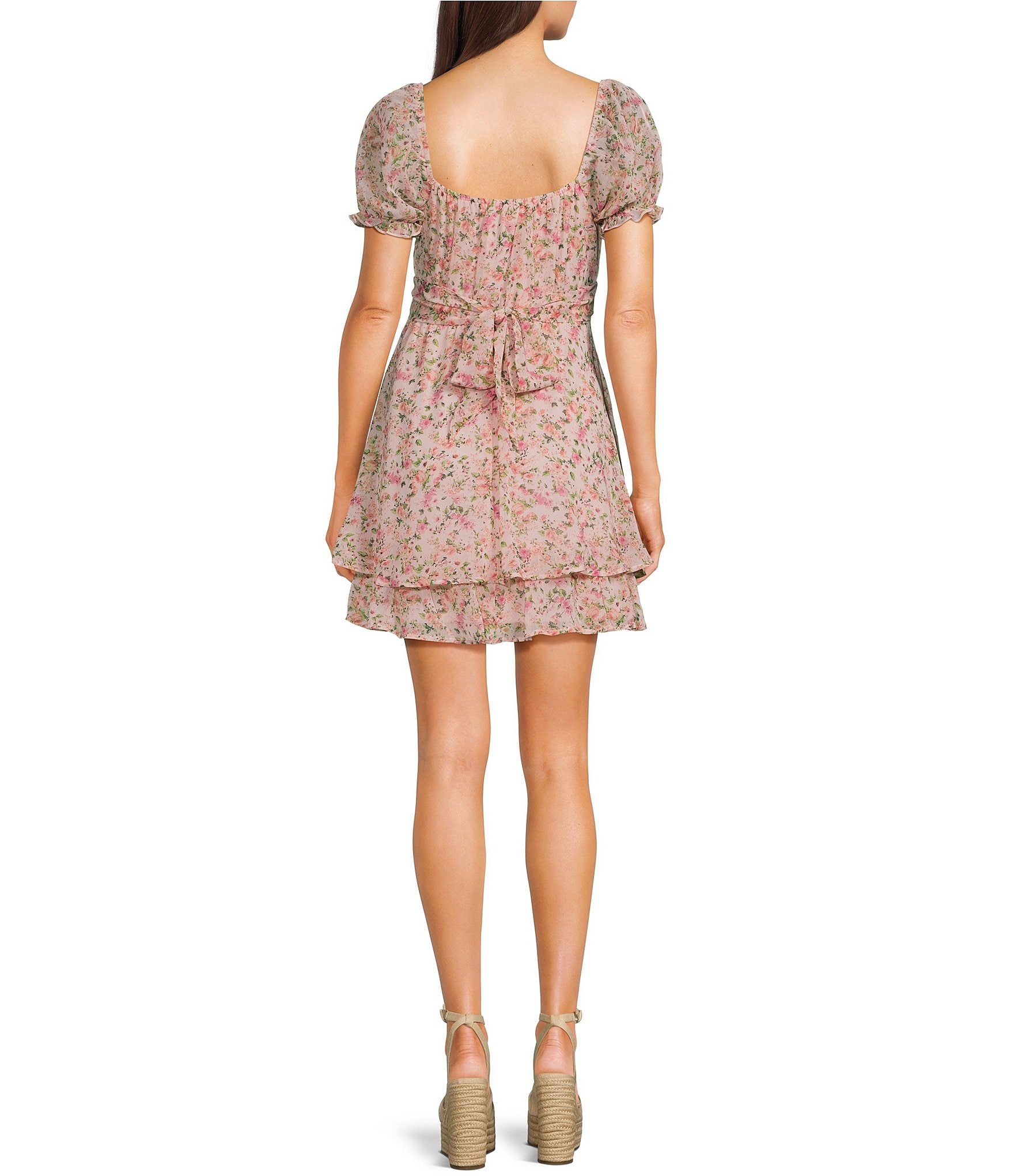 Allison & Kelly Floral Printed V-Neck Short Sleeve Cross Waist Fit And Flare Dress