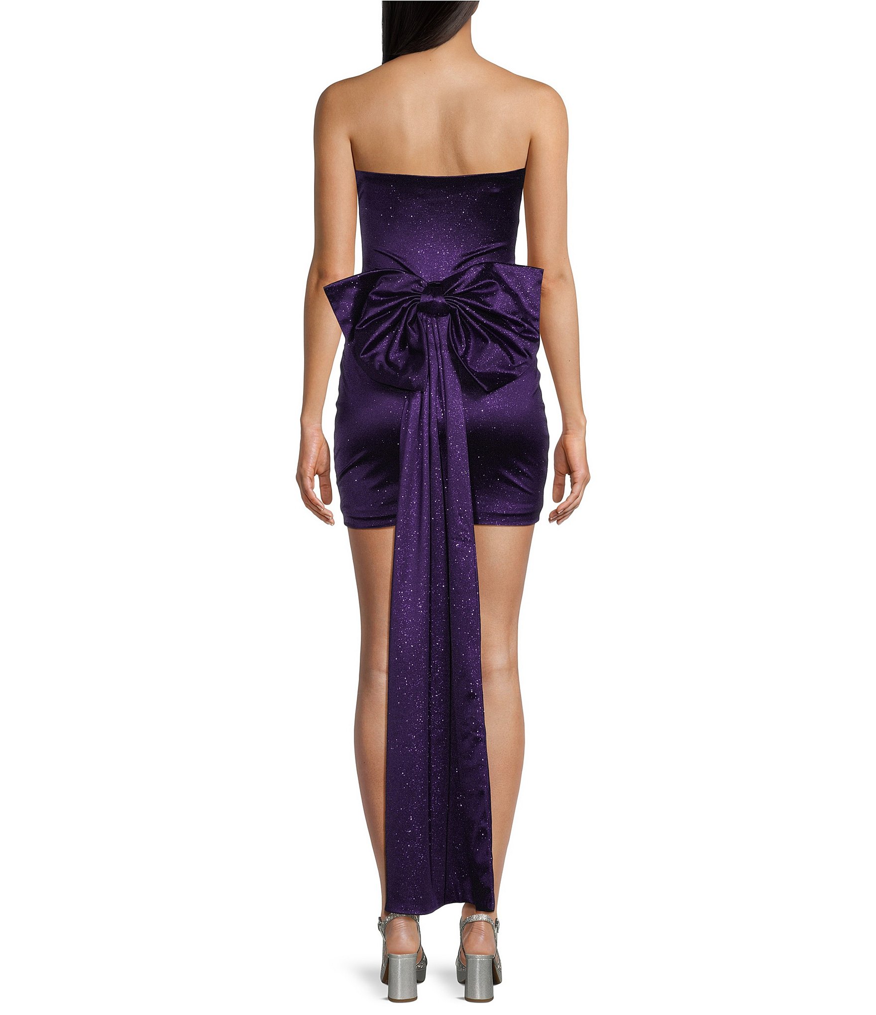 Allison & Kelly Glitter Satin Strapless Bow Back Dress