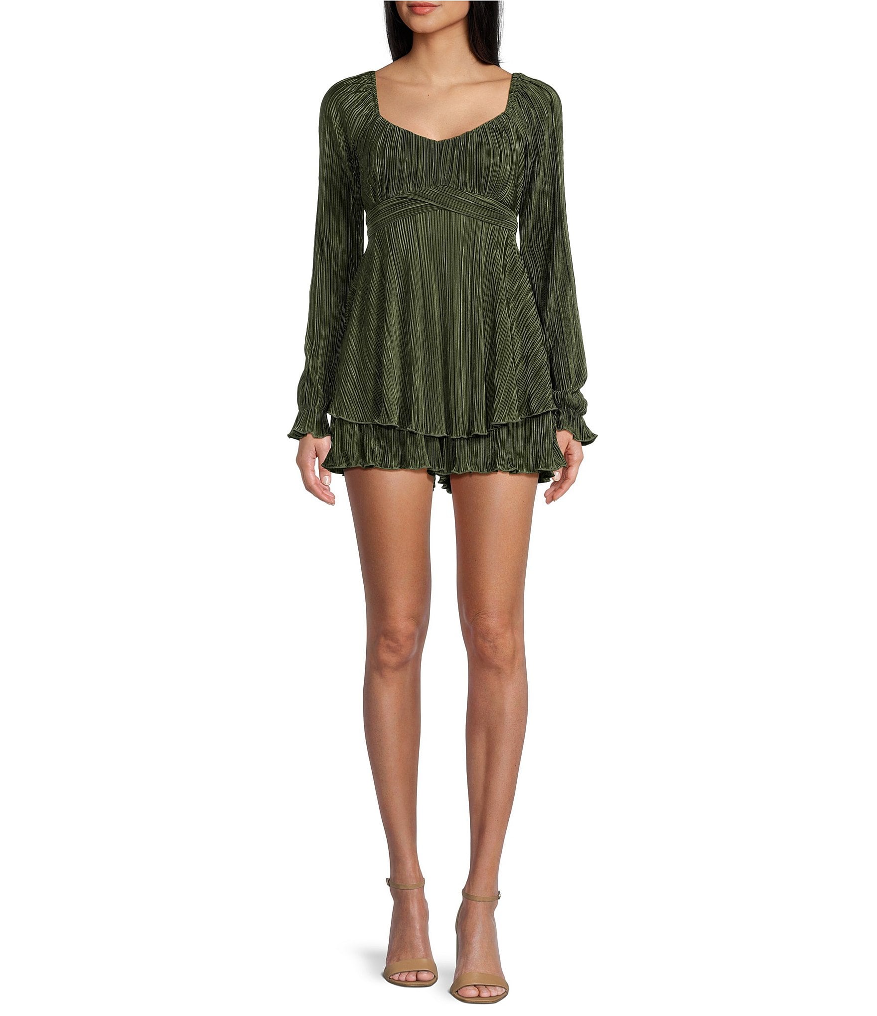 Allison & Kelly Long Sleeve Twist Plisse Tier Romper