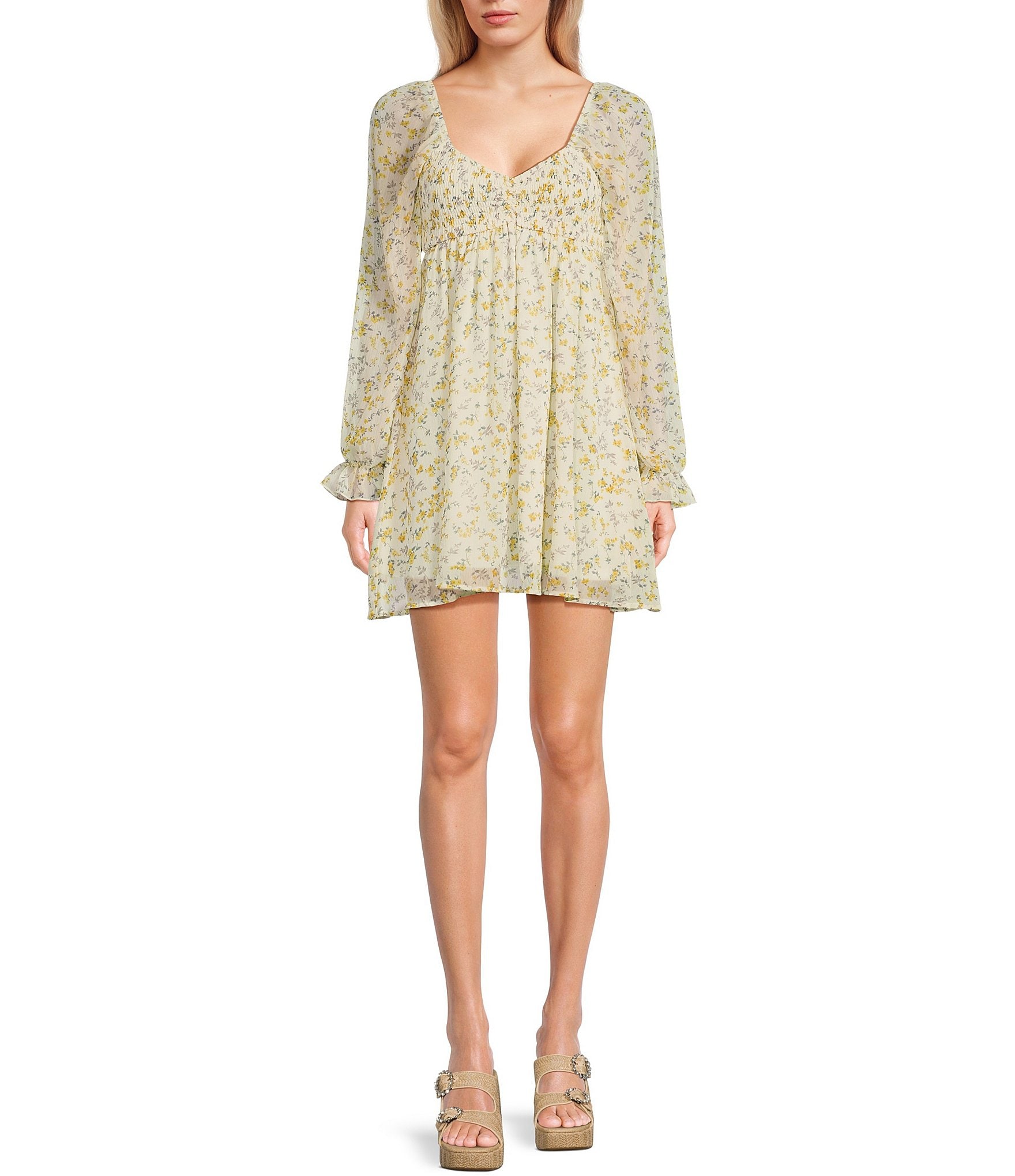 Allison & Kelly Long Sleeve V-Neck Printed Tie Back Dress | Dillard's