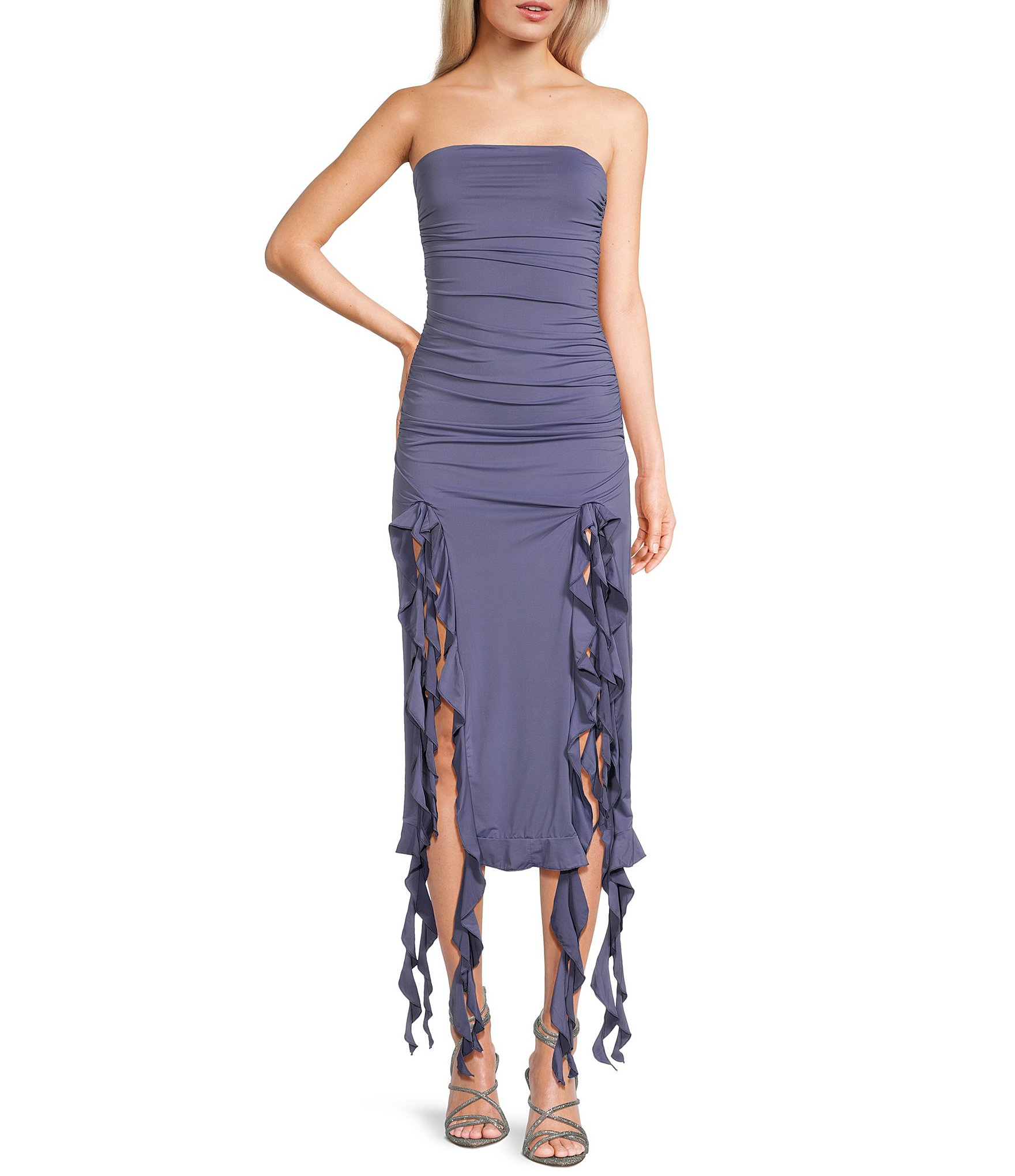 Allison & Kelly Strapless Neck Sleeveless Ruffle Side Tube