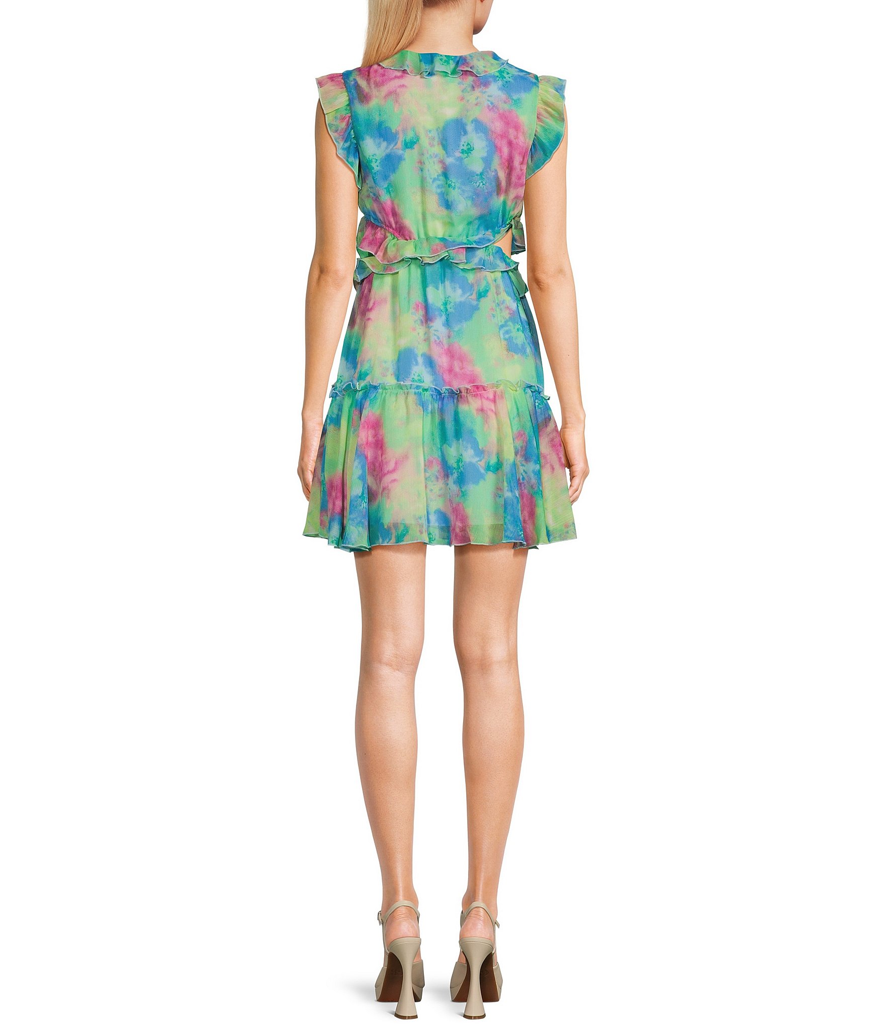 Allison & Kelly V-Neck Sleeveless Printed Ruffle Dress