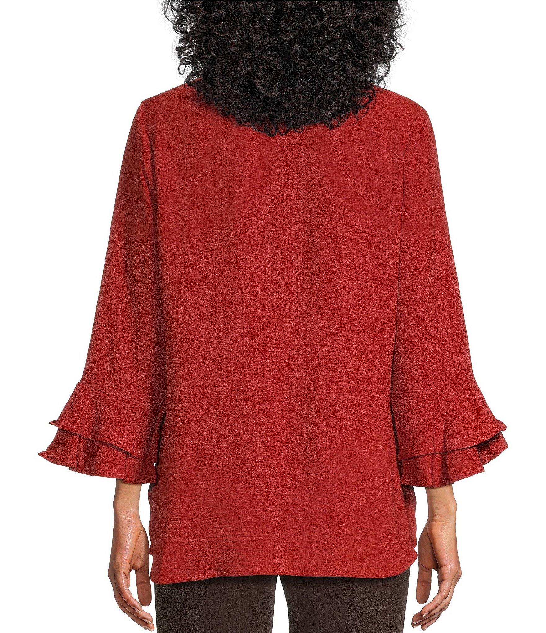 Allison Daley 3/4 Ruffle Sleeve Keyhole Neck Blouse