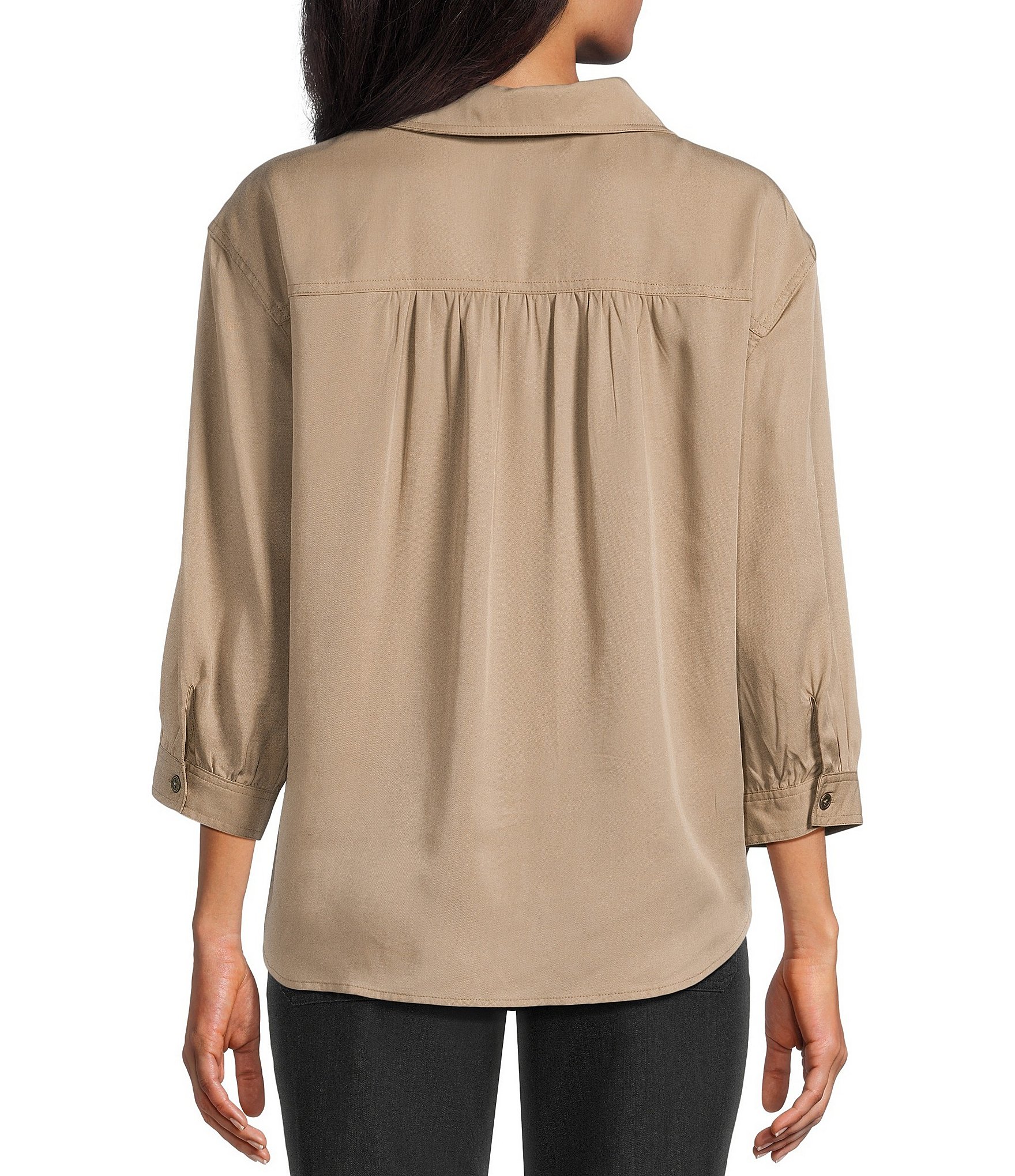 Allison Daley 3/4 Sleeve Button Front Point Collar Blouse