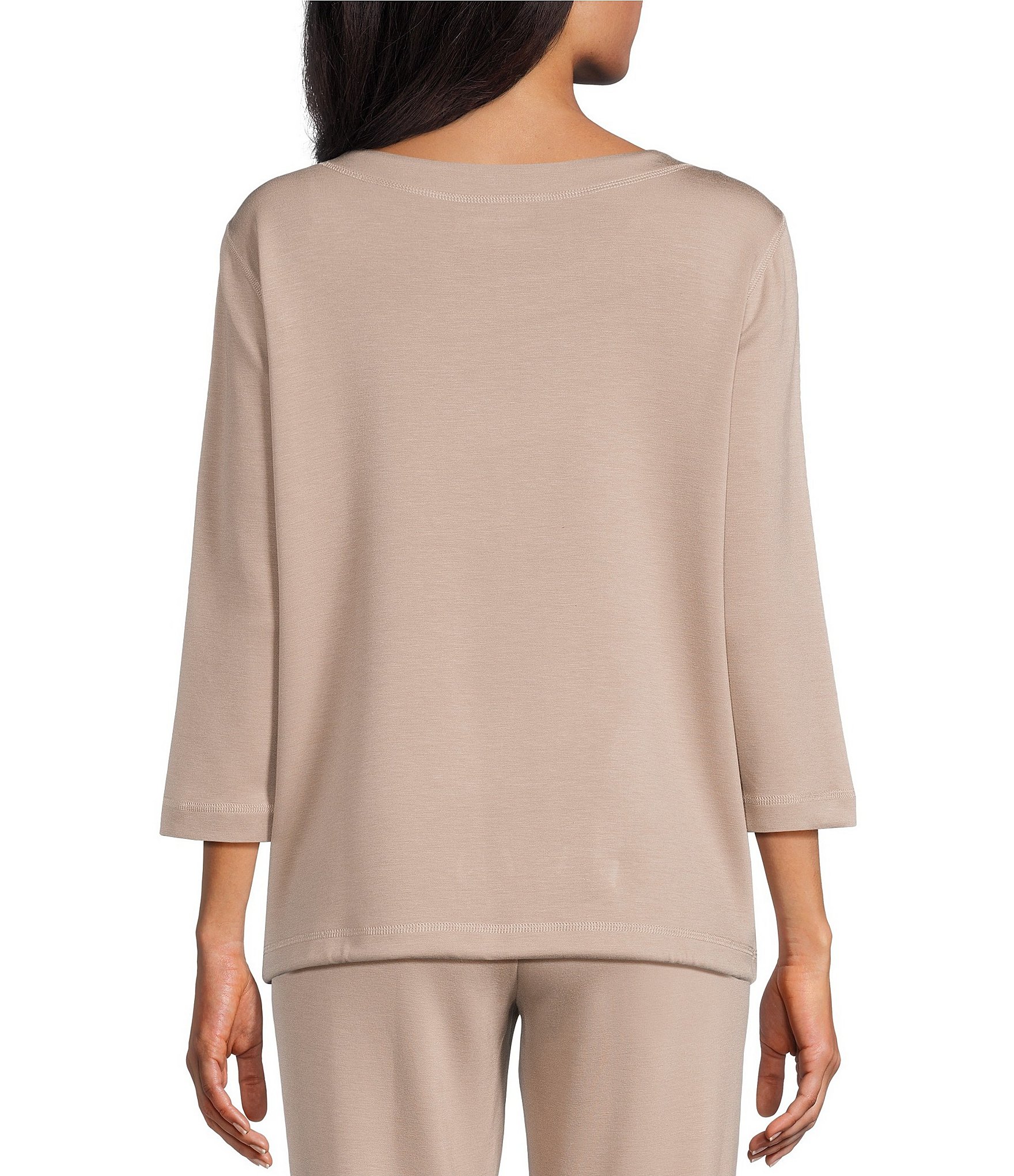 Allison Daley 3/4 Sleeve Crew Neck Drawstring Hem Scuba Knit Top