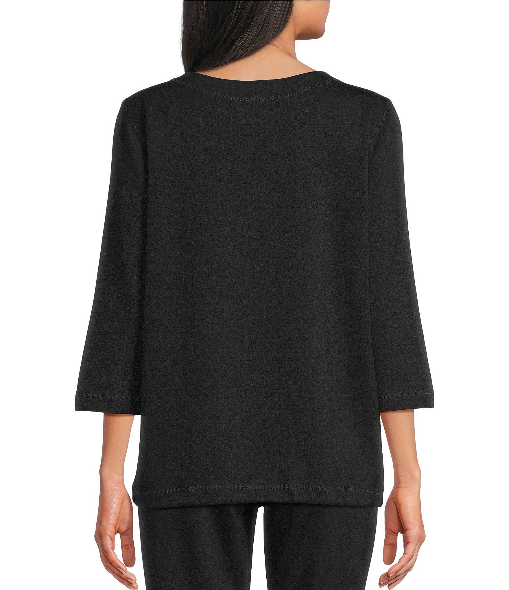 Allison Daley 3/4 Sleeve Crew Neck Drawstring Hem Scuba Knit Top