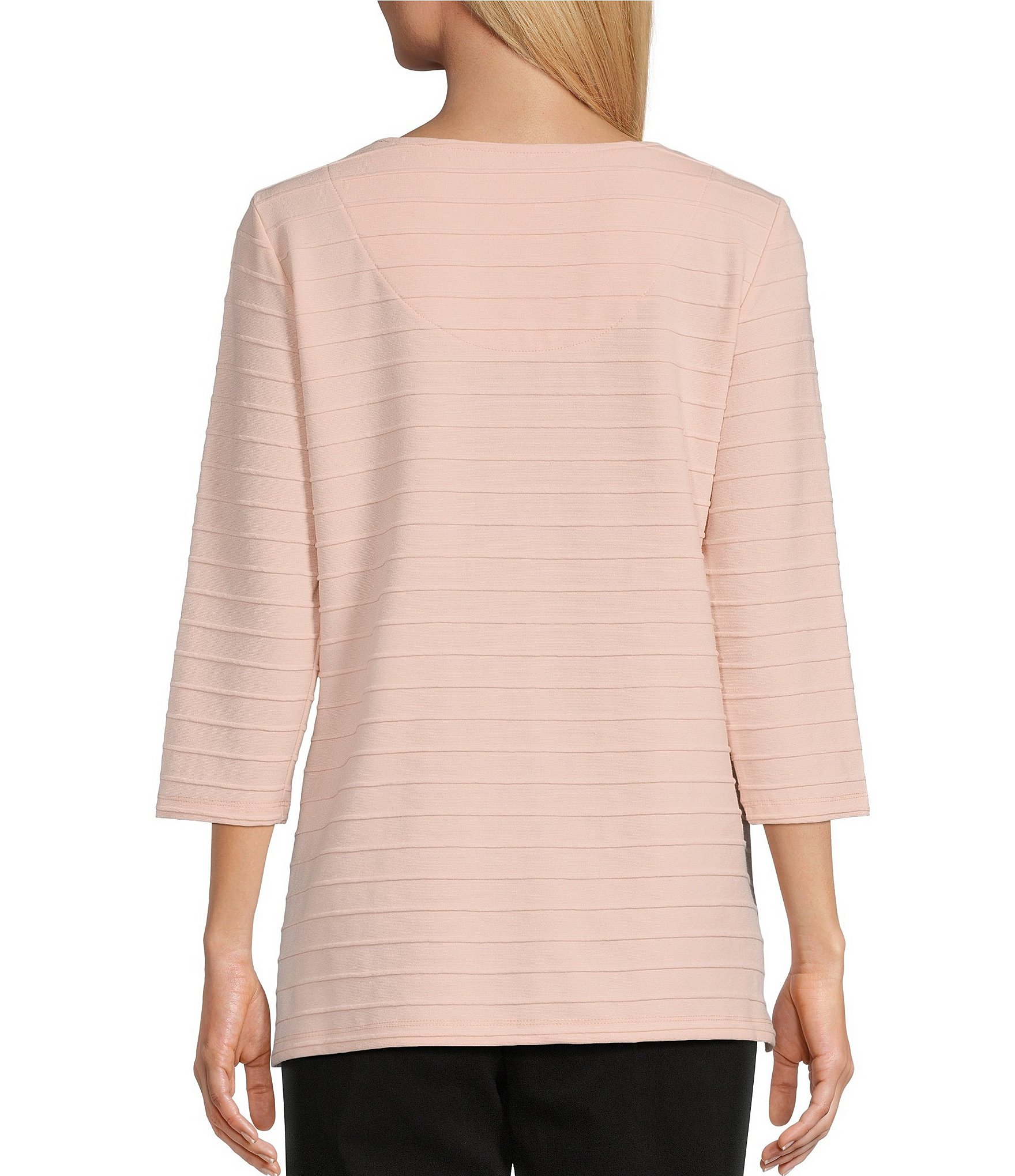 Allison Daley 3/4 Sleeve Keyhole Neck Spaced Ottoman Knit Top