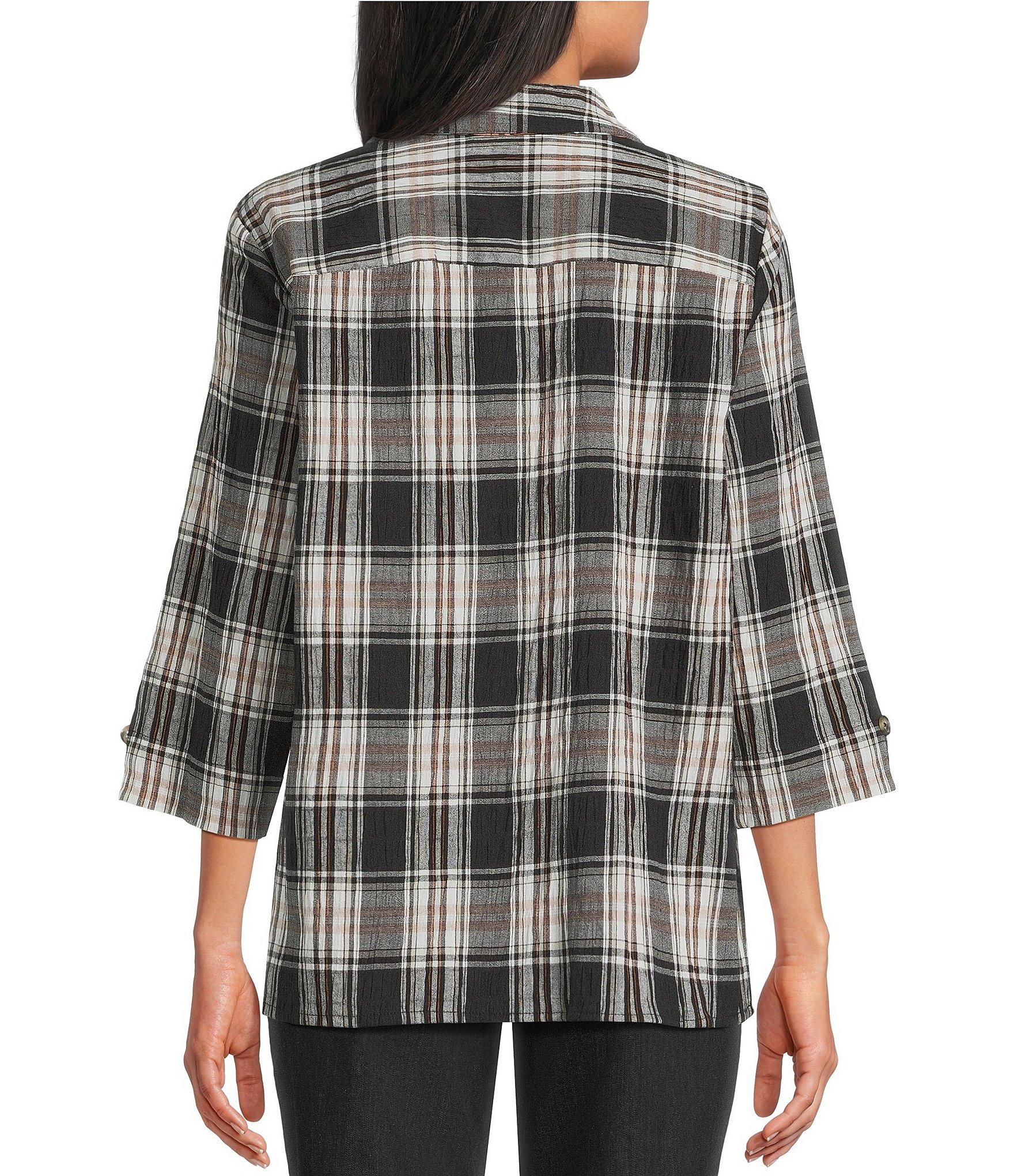 Allison Daley 3/4 Sleeve Point Collar Button Front Blouse