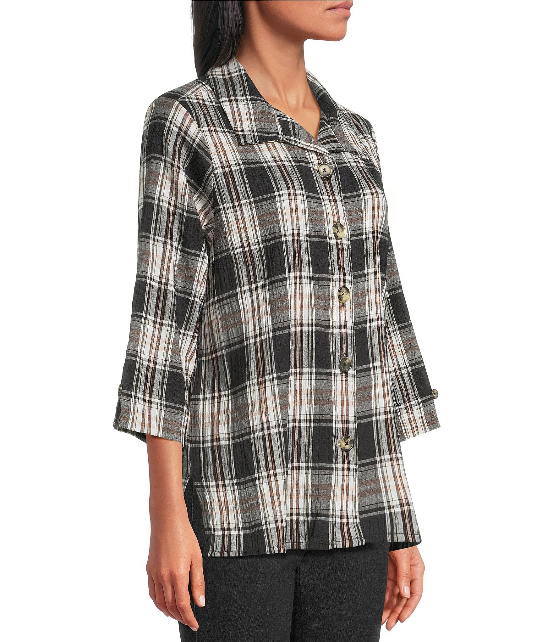 Allison Daley 3/4 Sleeve Point Collar Button Front Blouse