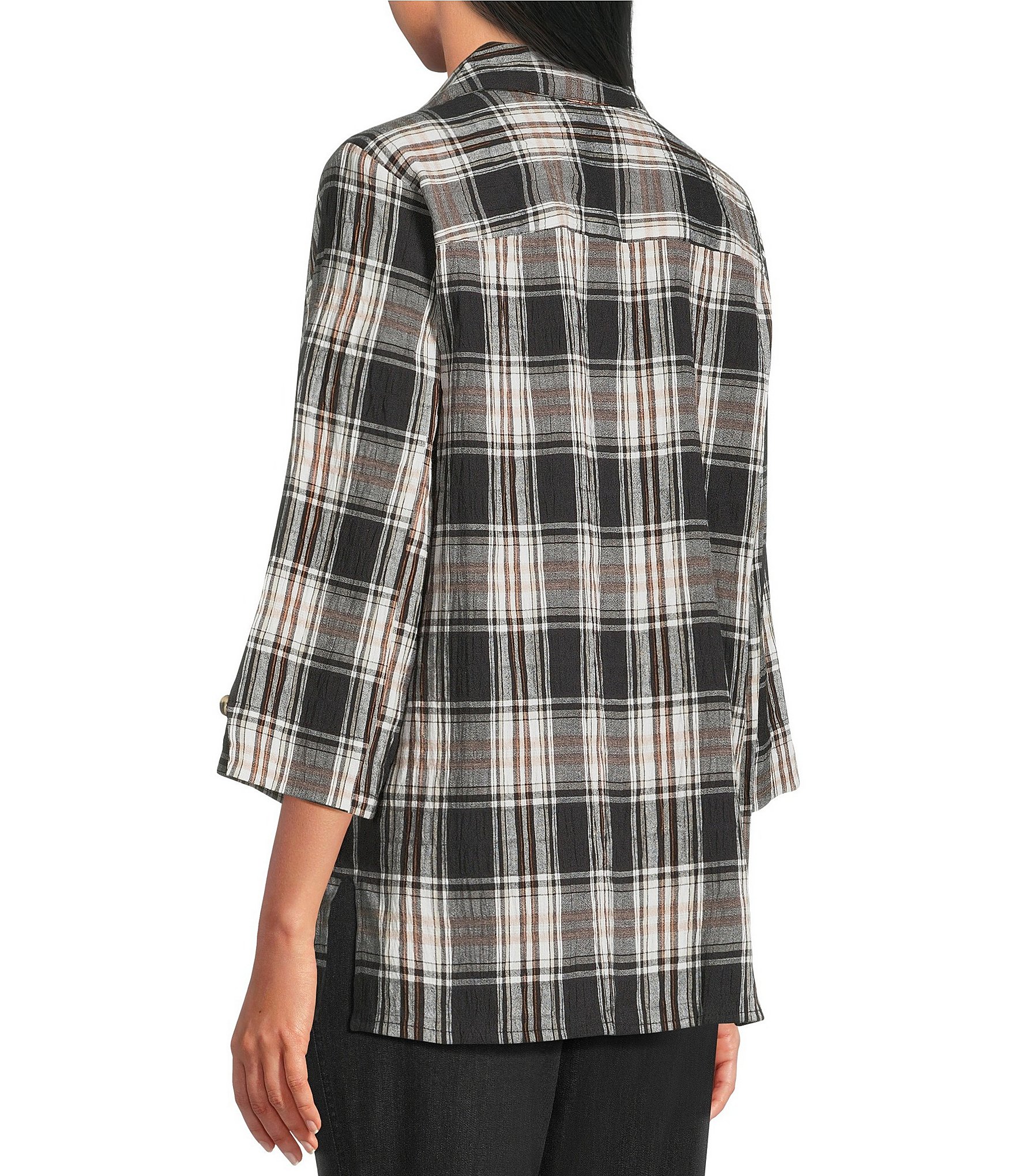 Allison Daley 3/4 Sleeve Point Collar Button Front Blouse
