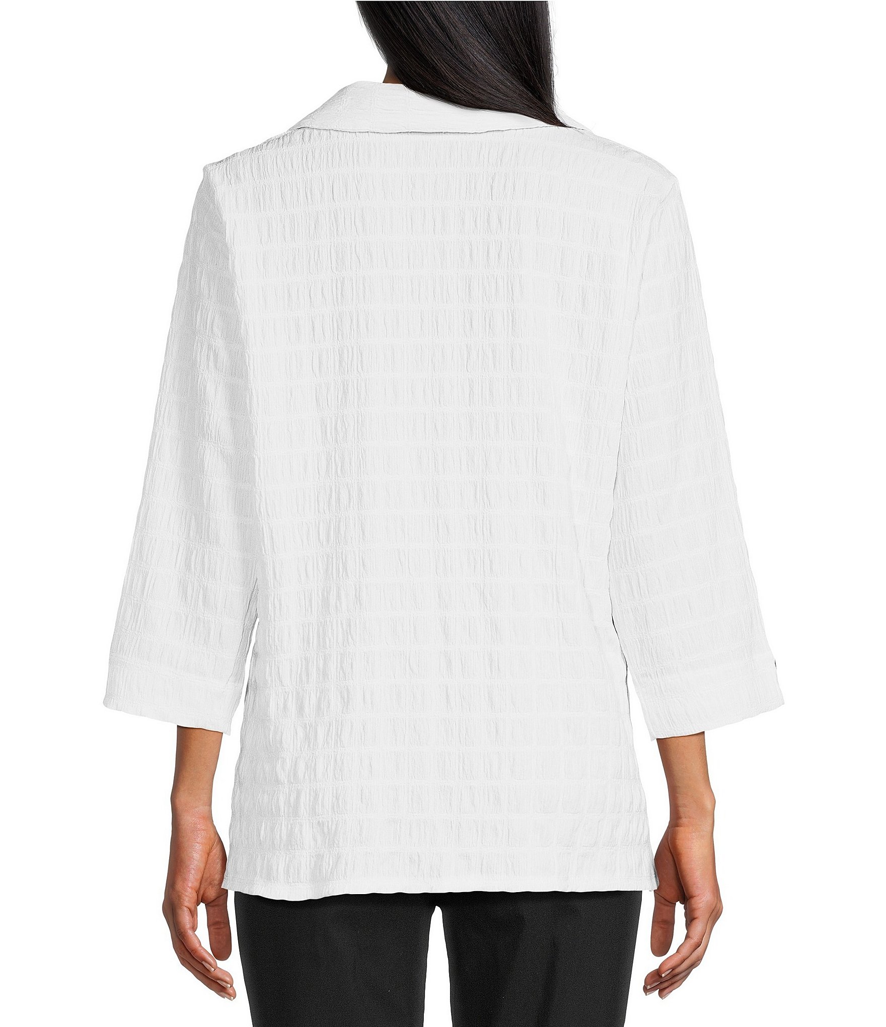 Allison Daley 3/4 Sleeve Point Collar Button Front Knit Top