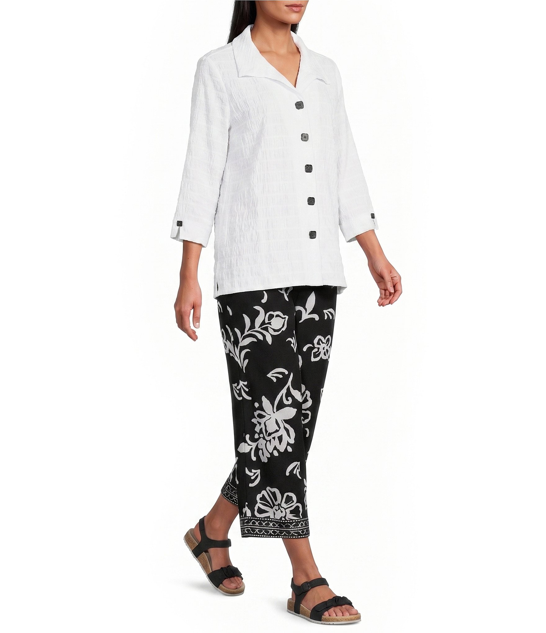Allison Daley 3/4 Sleeve Point Collar Button Front Knit Top