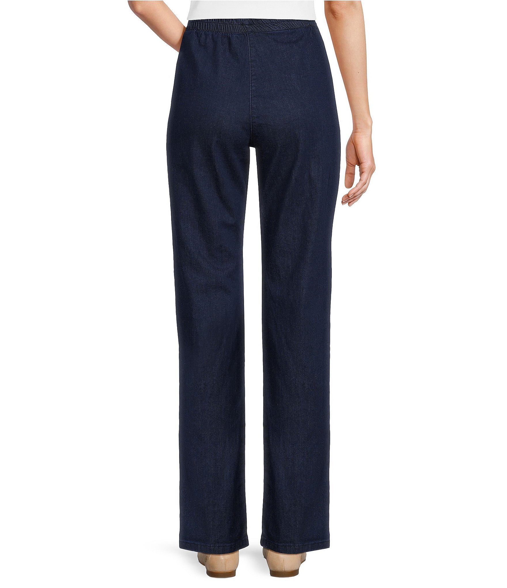 Allison Daley Chambray Straight Leg Stretch Denim Elastic Waist Pull-On Jeans