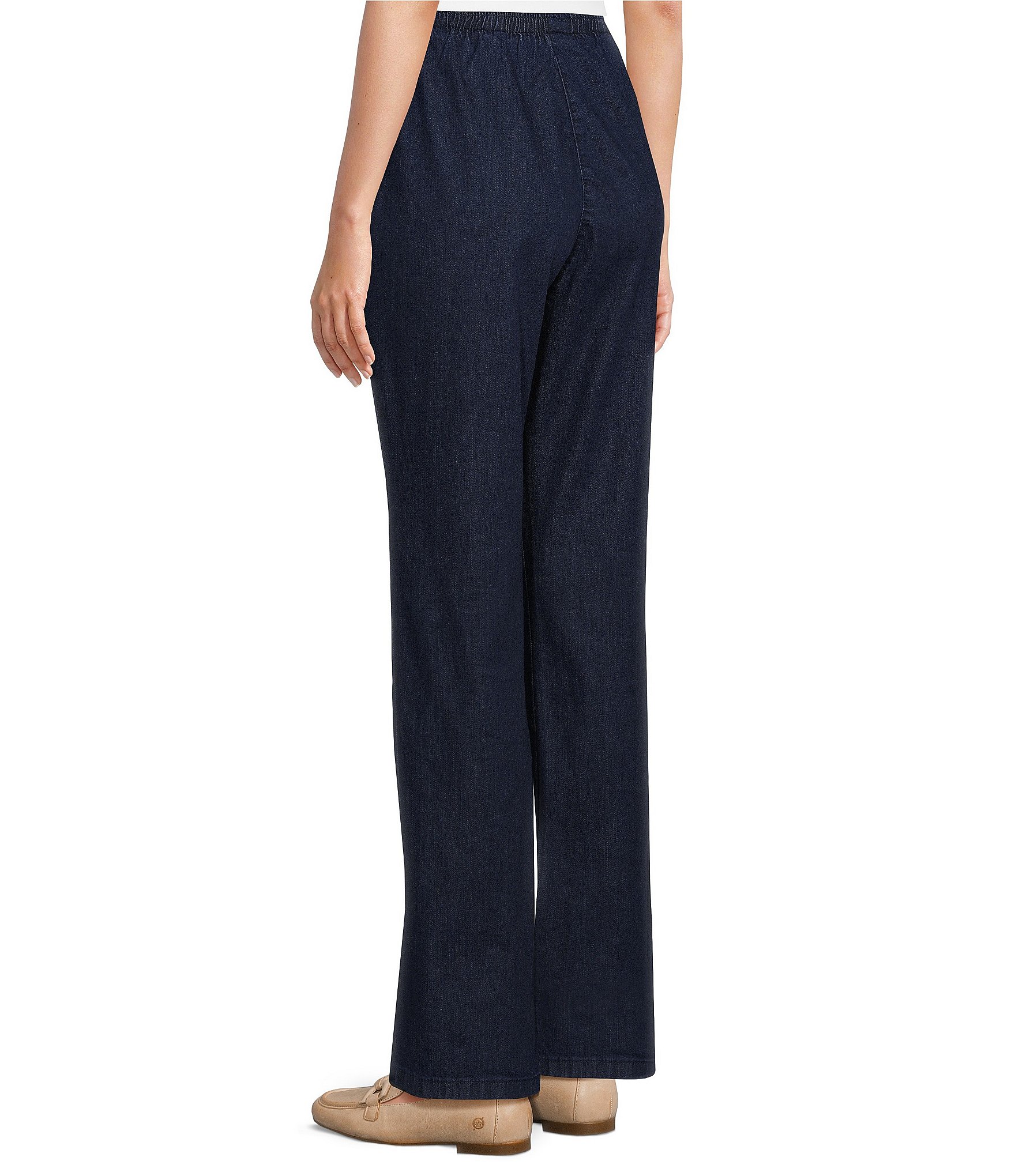 Allison Daley Chambray Straight Leg Stretch Denim Elastic Waist Pull-On Jeans
