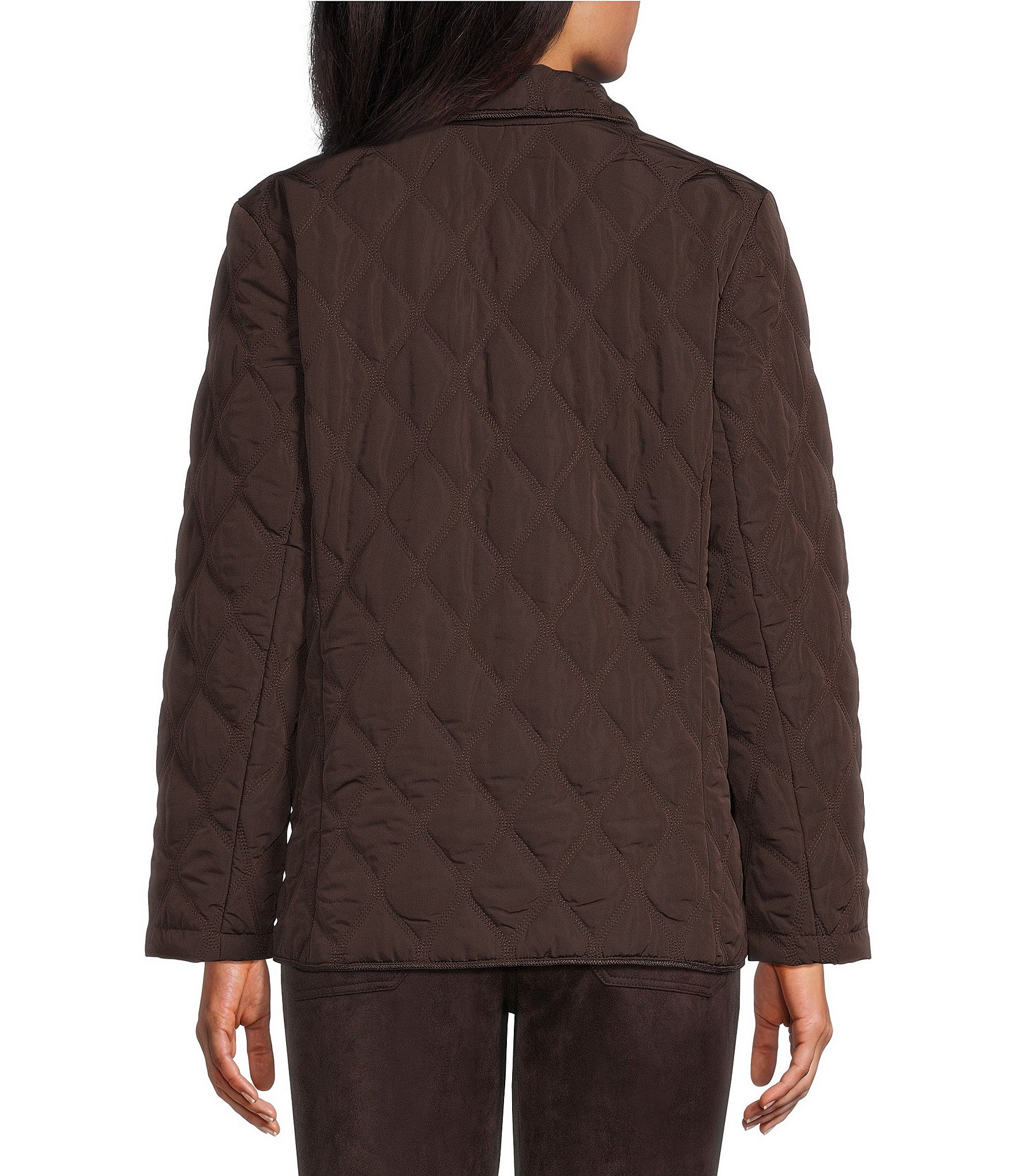 Allison Daley Diamond Stitch Woven Quilt Long Sleeve Button Front Jacket