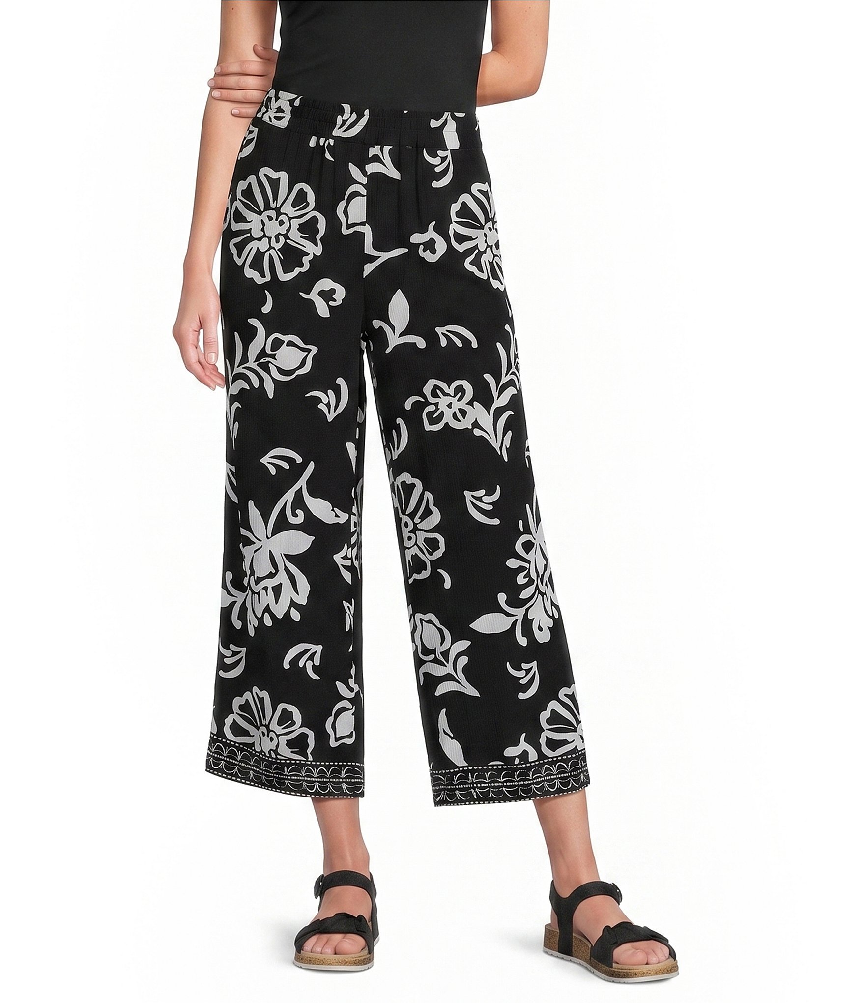 Allison Daley Floral Print Pull-On Crinkle Soft Crop Pants