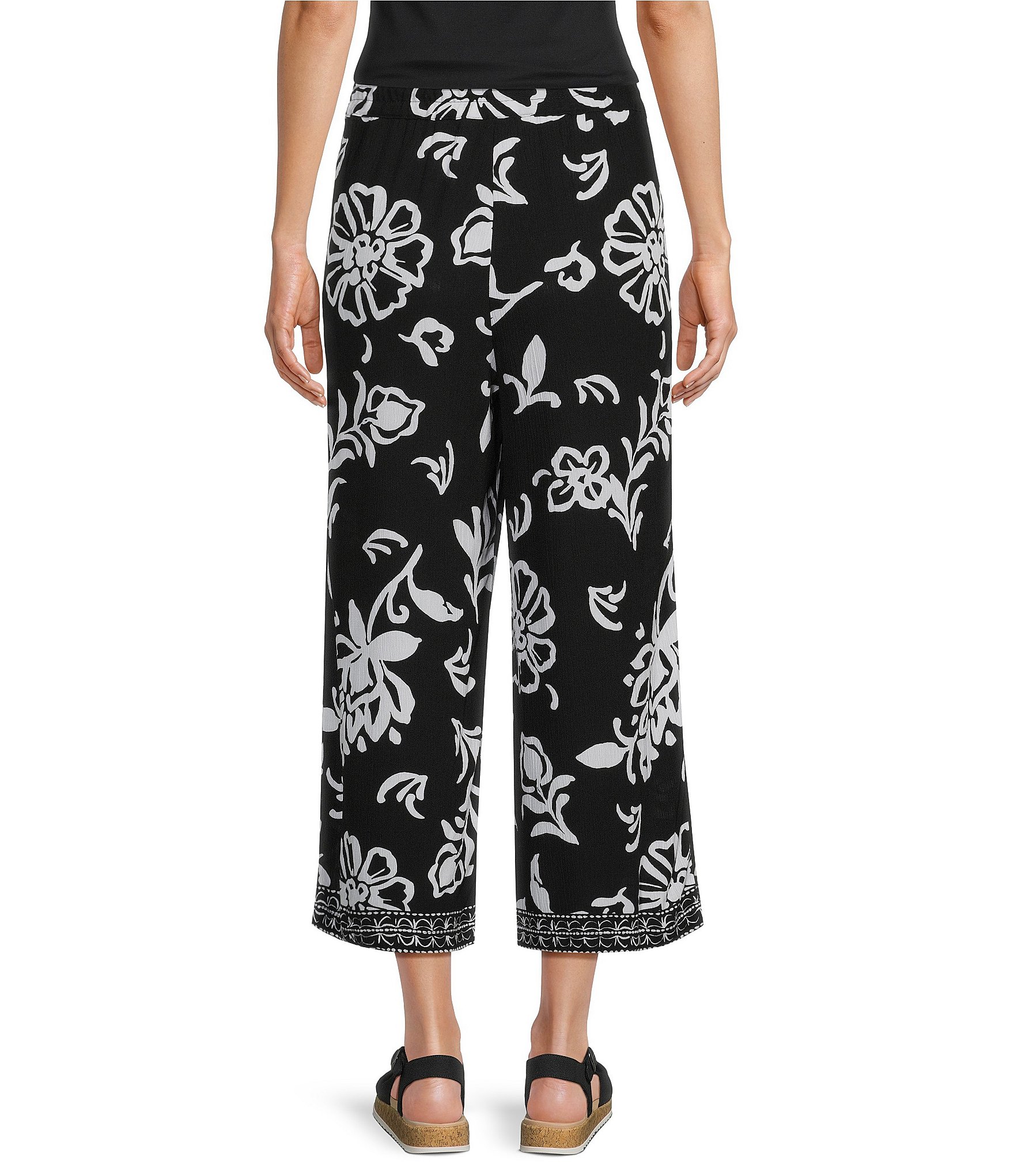 Allison Daley Floral Print Pull-On Crinkle Soft Crop Pants