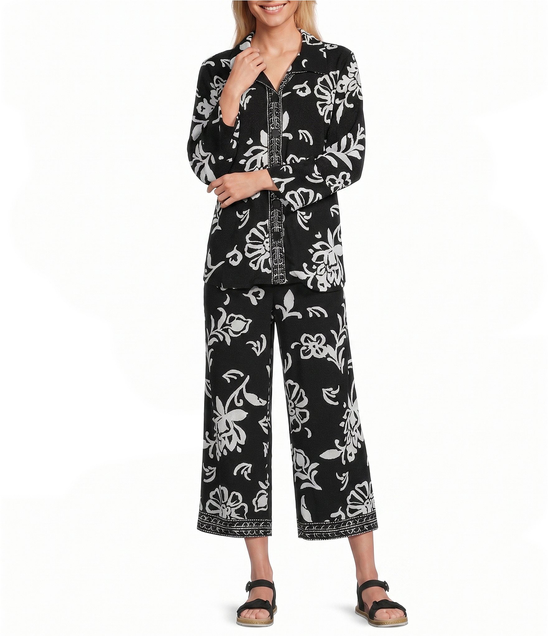 Allison Daley Floral Print Pull-On Crinkle Soft Crop Pants