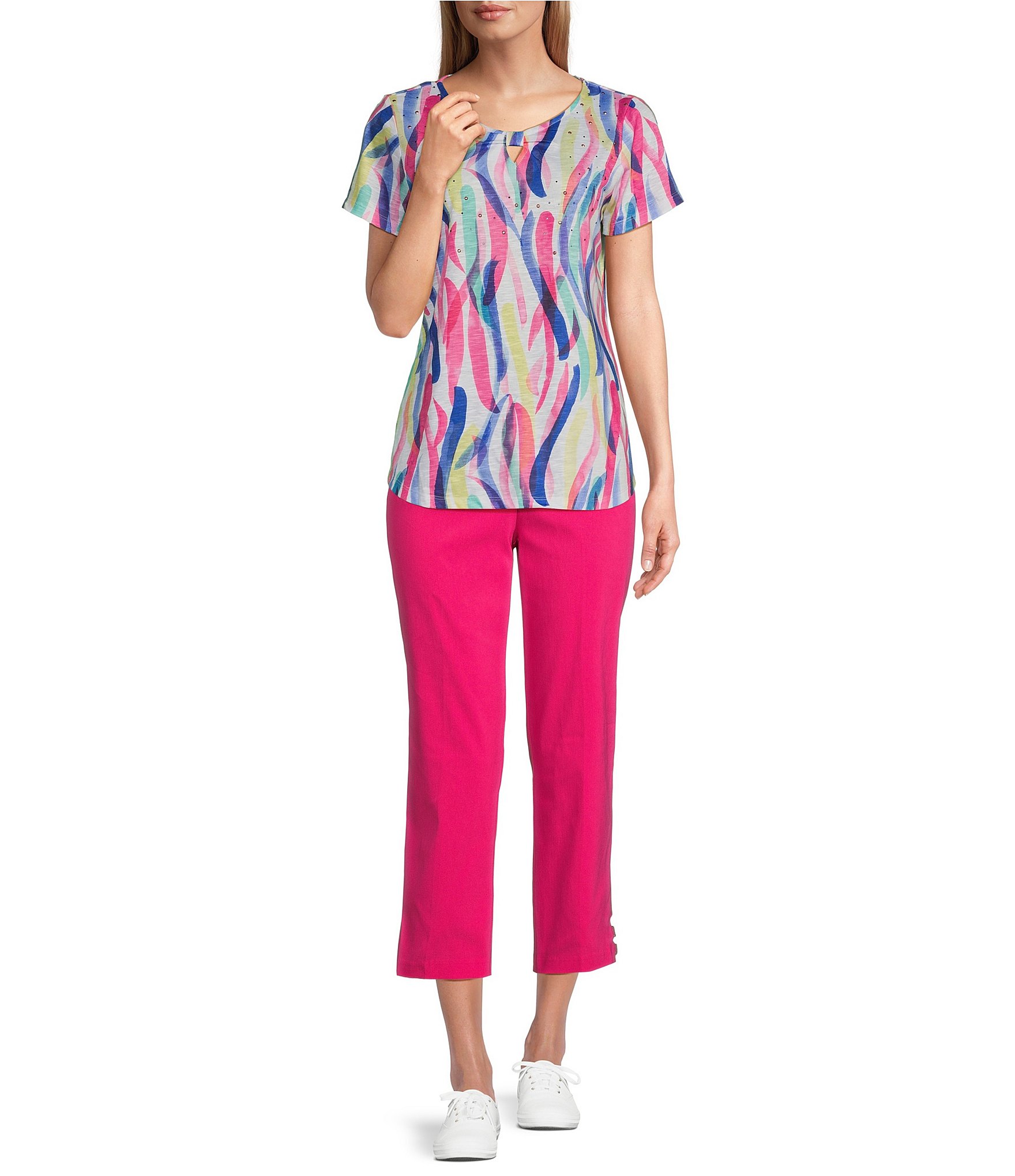 Allison Daley Lattice Hem Pull-On Straight Leg Cropped Pants