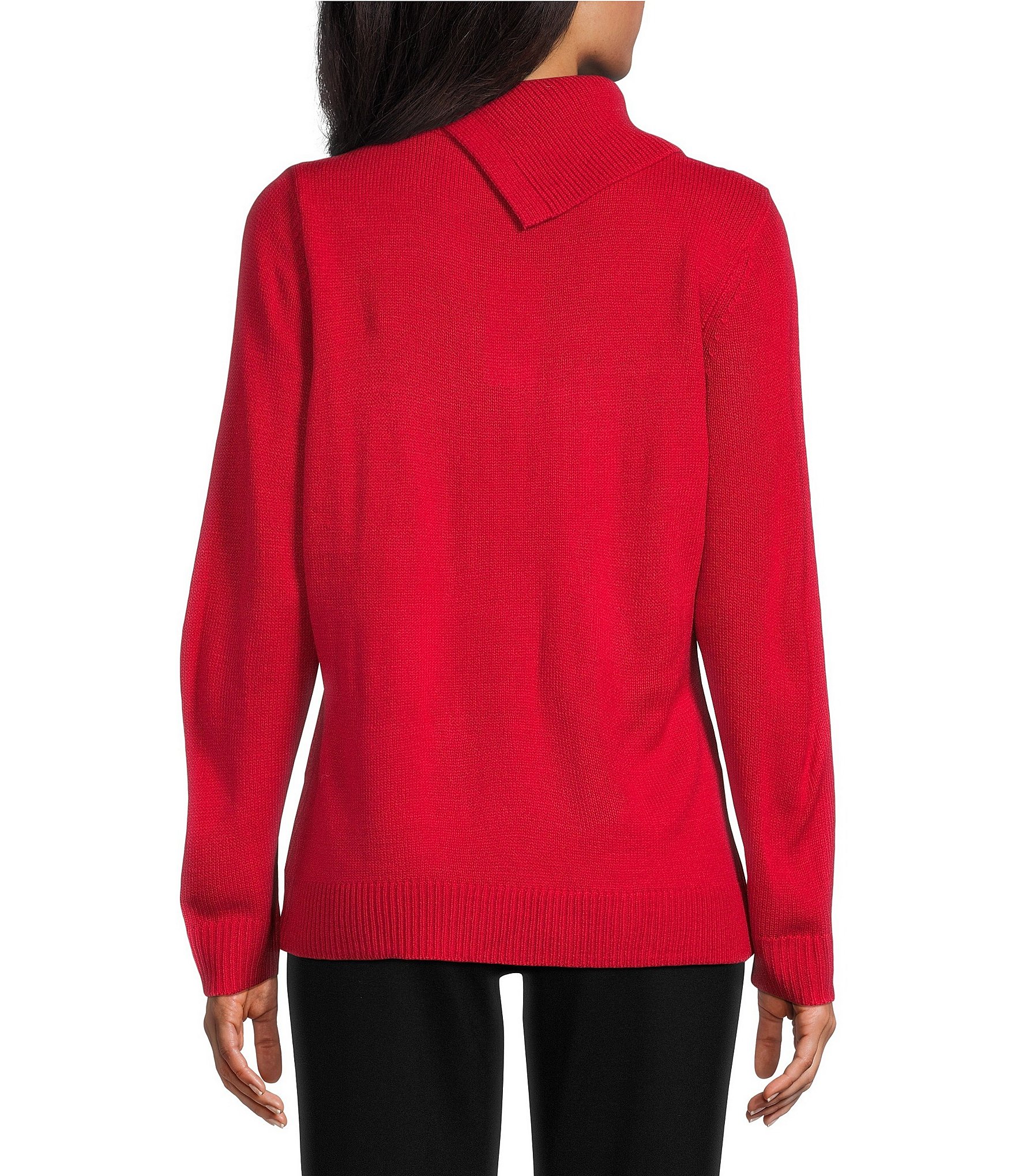 Allison Daley Long Sleeve Envelope Neck Rib Trim Sequin Sweater