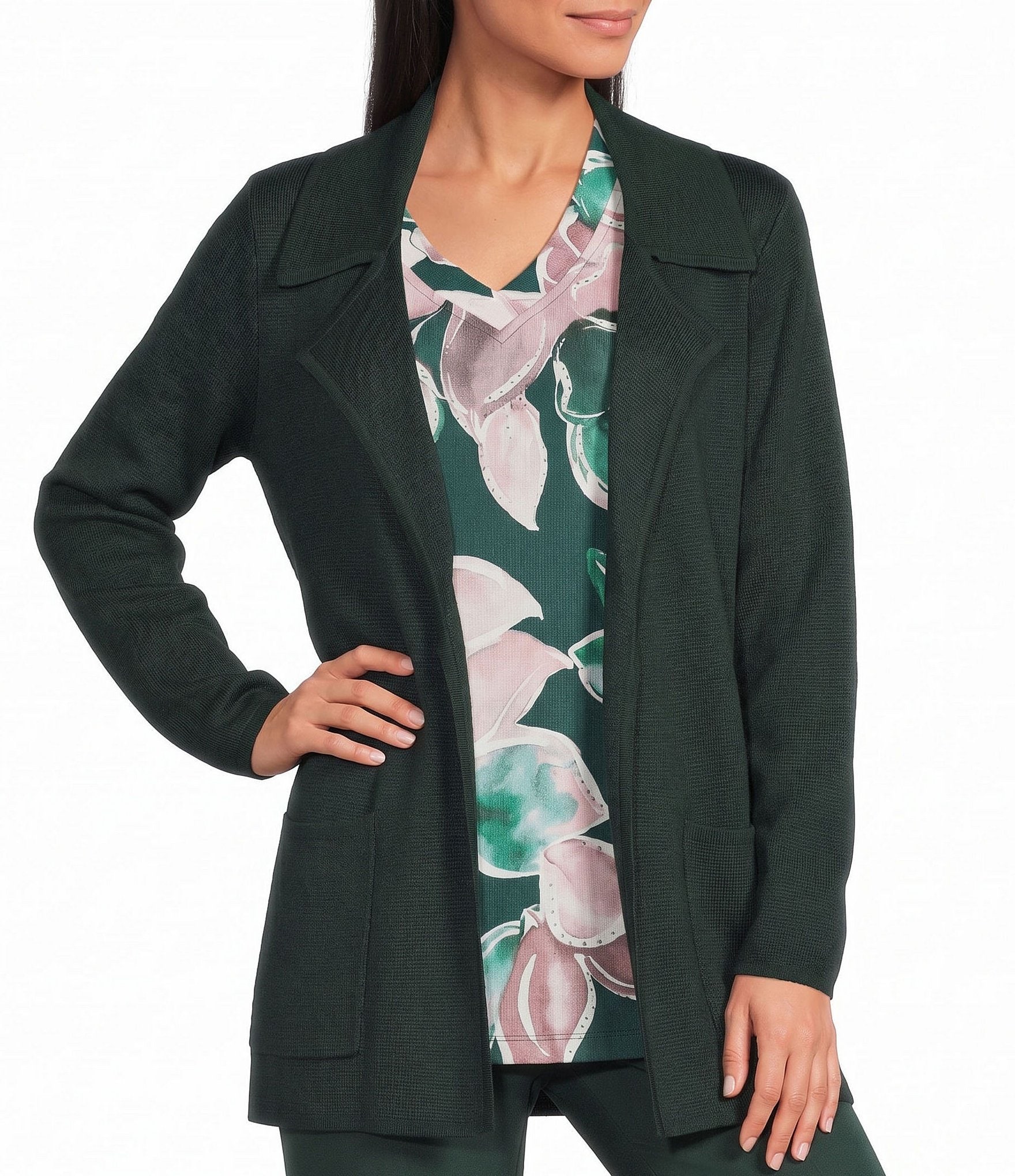 Allison Daley Long Sleeve Open Front Notch Lepel Blazer Cardigan