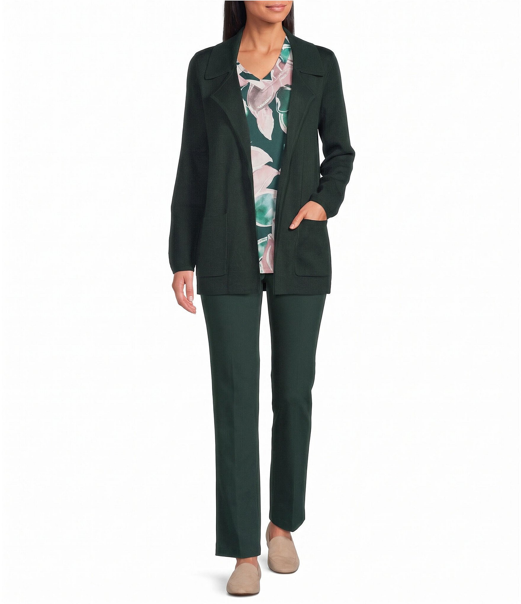 Allison Daley Long Sleeve Open Front Notch Lepel Blazer Cardigan