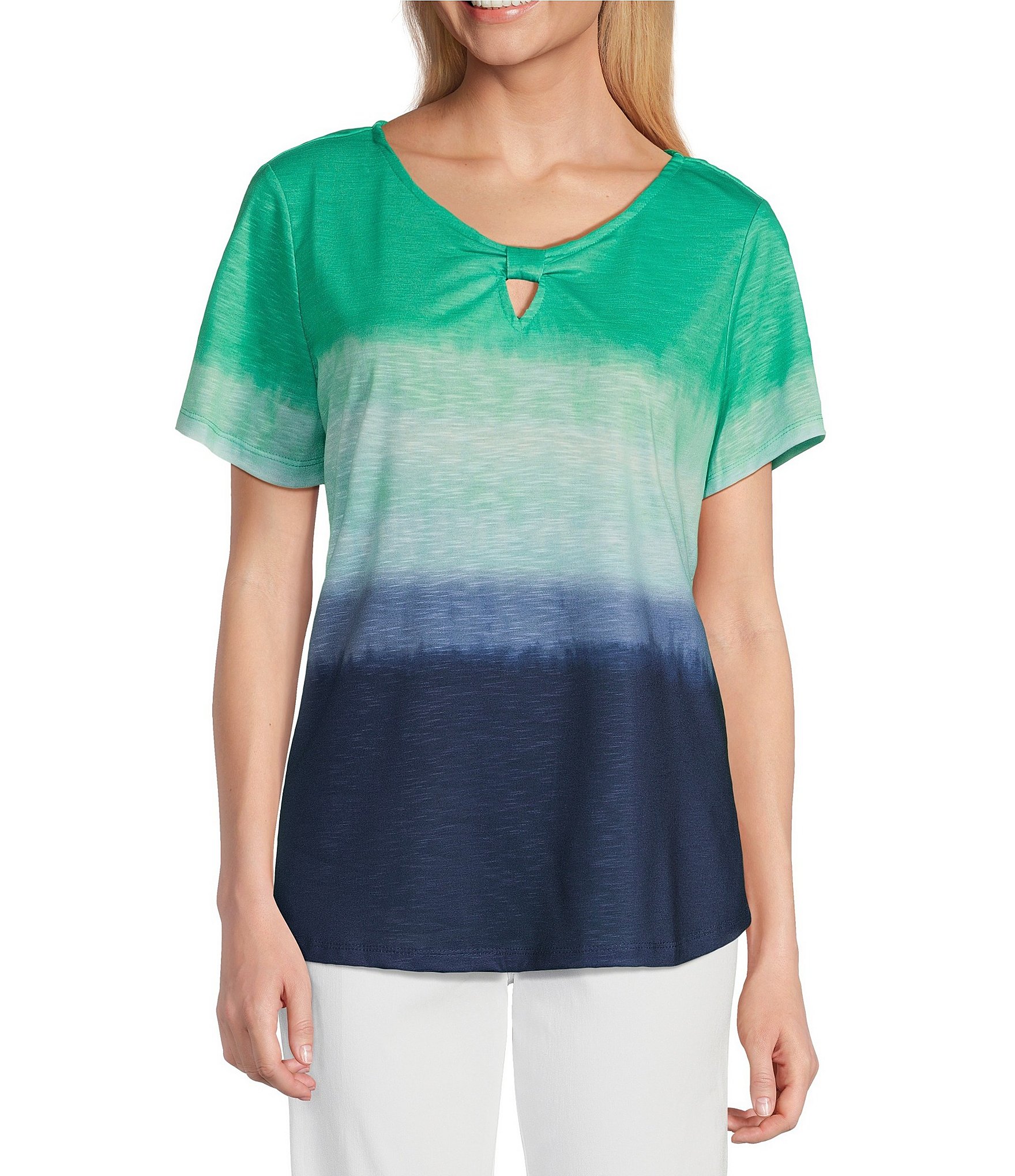 Allison Daley Ombre Short Sleeve Keyhole Neck Knit Top | Dillard's