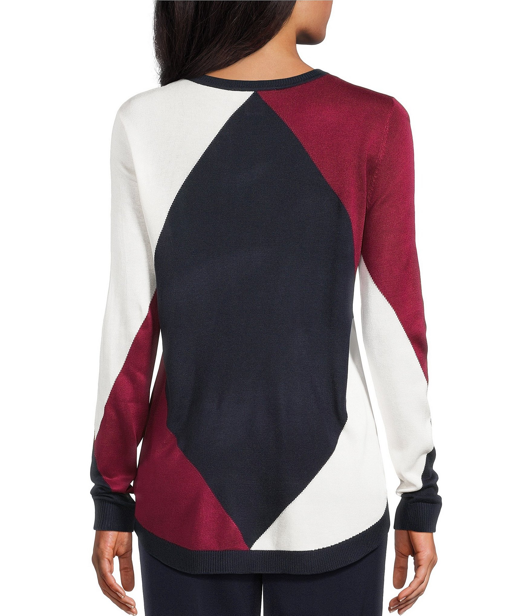 Allison Daley Oversized Argyle Long Sleeve Crew Neck Curve Hem Sweater