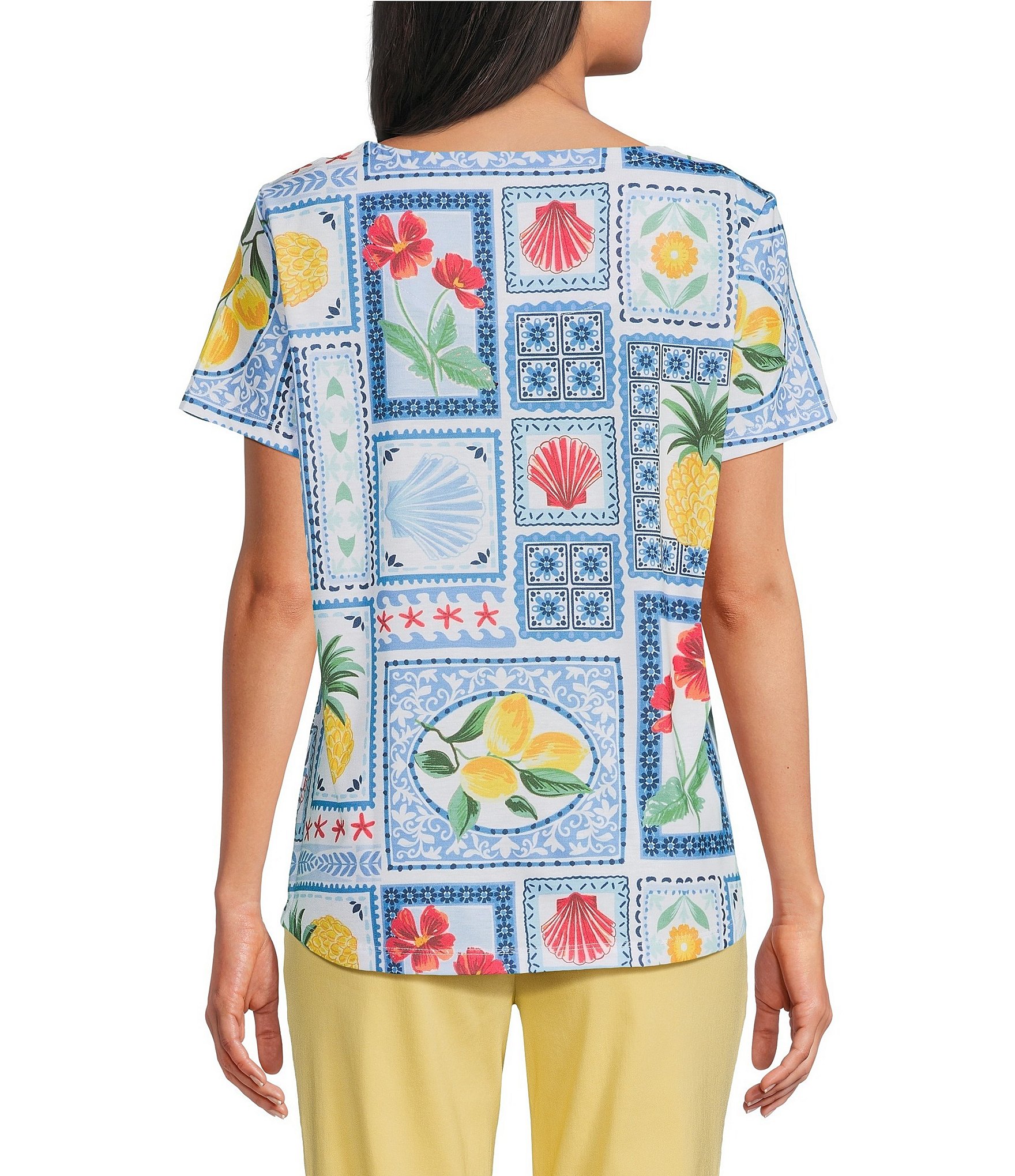 Allison Daley Patchwork Print Short Sleeve Crew Neck Top