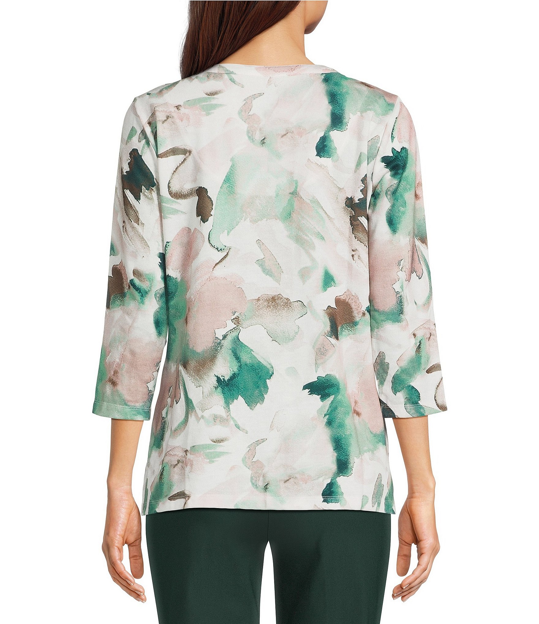 Allison Daley Petite Size 3/4 Sleeve Keyhole Neck Knit Top